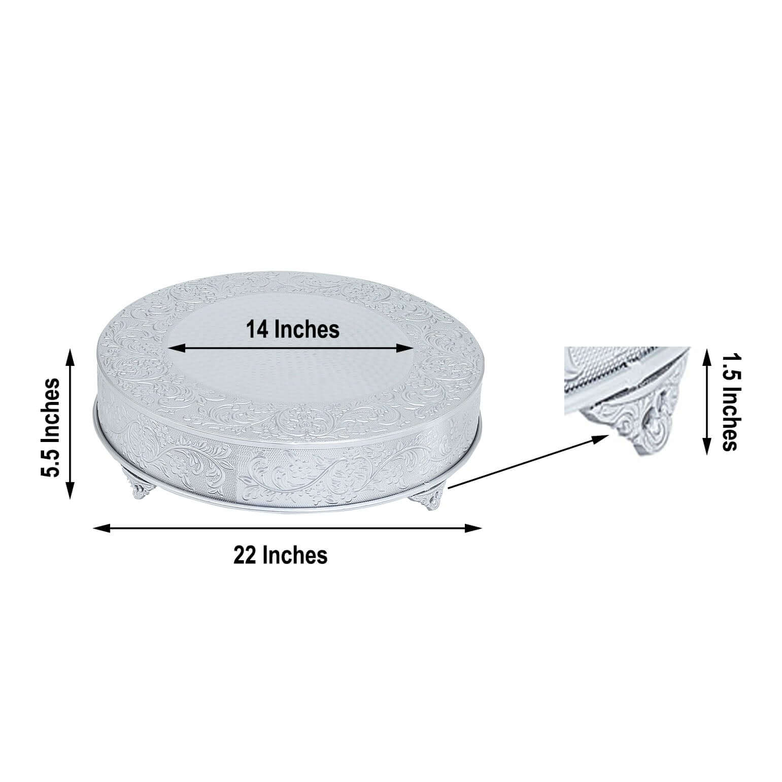 Metal Round Cake Pedestal Stand 22" Silver with Embossed Design - Matte Cupcake Display Riser Centerpiece Dessert Tray - Image 3