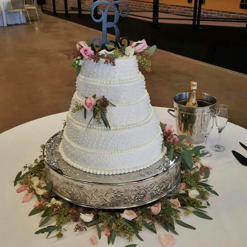 Metal Round Cake Pedestal Stand 22" Silver with Embossed Design - Matte Cupcake Display Riser Centerpiece Dessert Tray - Image 8