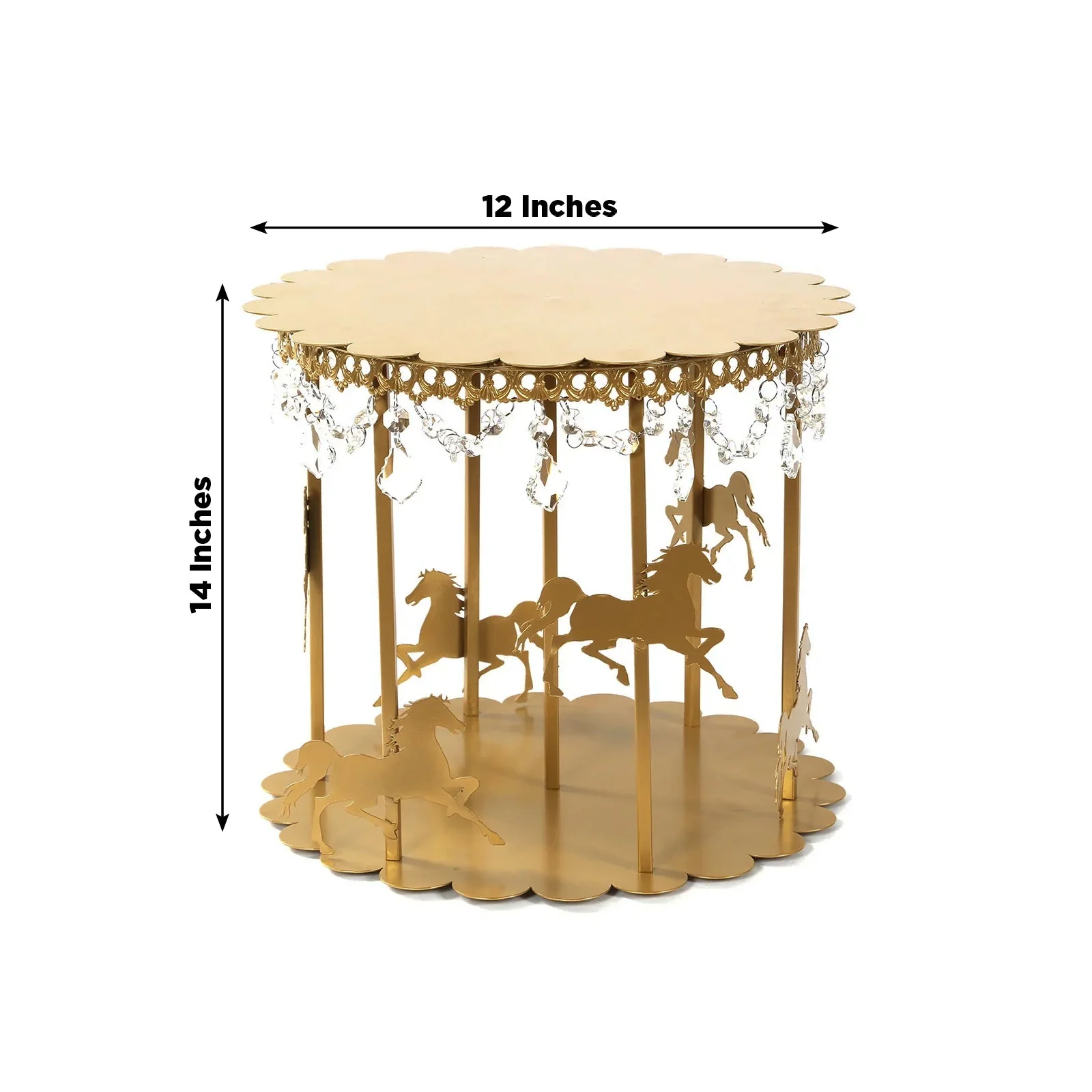 Metal Round Pedestal Cake Stand 14" Gold Carousel Design with Hanging Acrylic Beads - Glamorous Cupcake Holder Dessert Display for Buffets & Banquets - Image 3