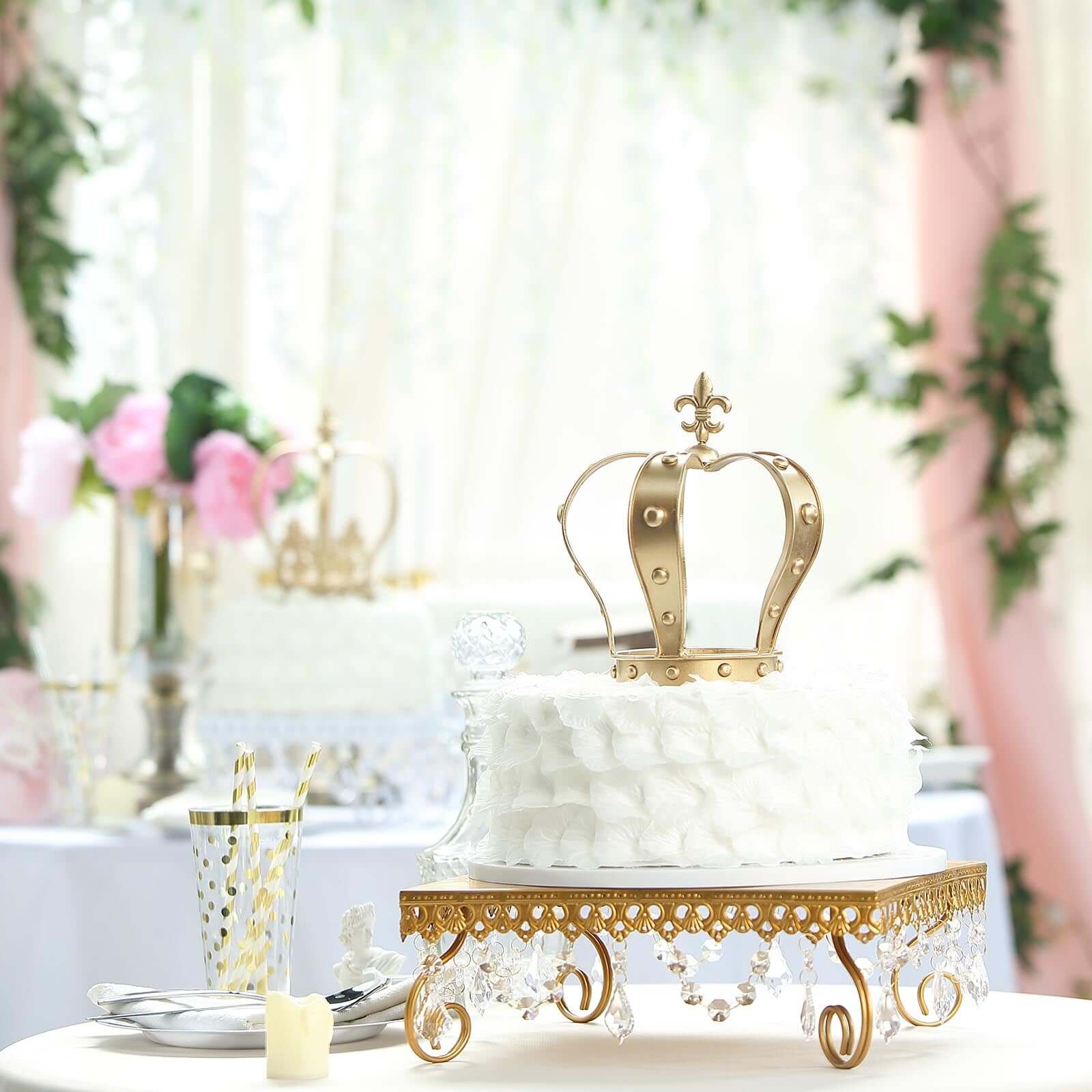 Metal Royal Crown Cake Topper 8" Gold Fleur-De-Lis Top - Majestic Cake Centerpiece Decoration for Formal & Grandiose Celebrations - Image 5