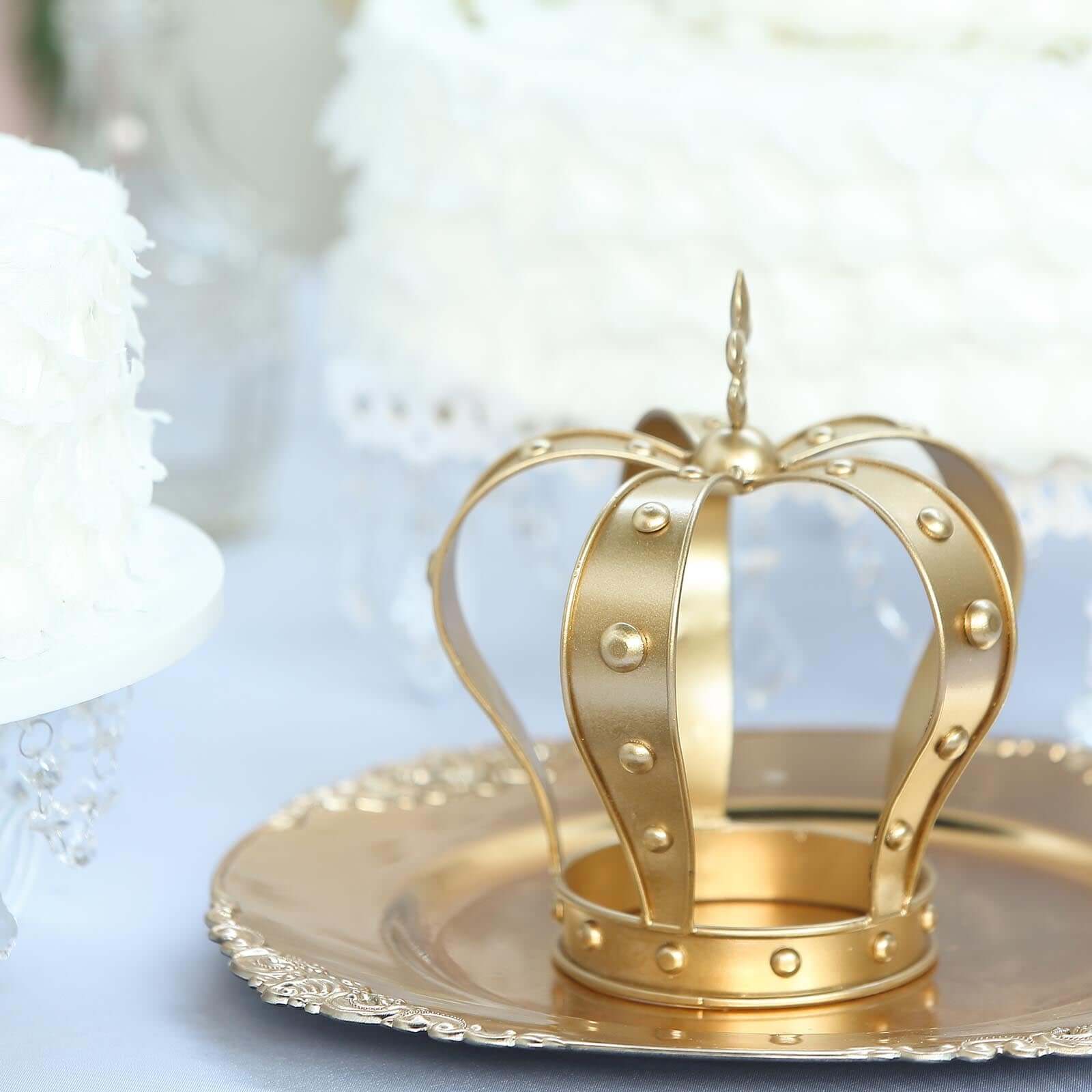 Metal Royal Crown Cake Topper 8" Gold Fleur-De-Lis Top - Majestic Cake Centerpiece Decoration for Formal & Grandiose Celebrations - Image 7