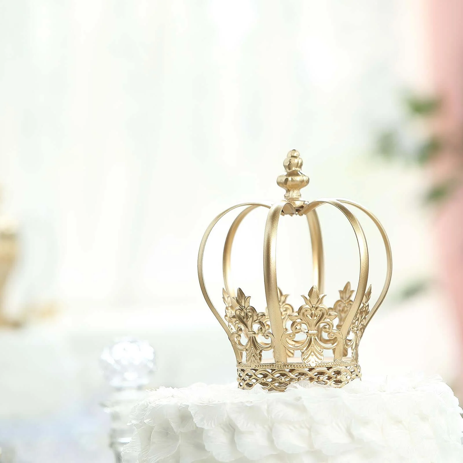 Metal Royal Crown Cake Topper 8" Gold with Fleur-De-Lis Sides - Reusable Cake Centerpiece Decoration for Lavish Events & Royal-Themed Celebrations - Image 2