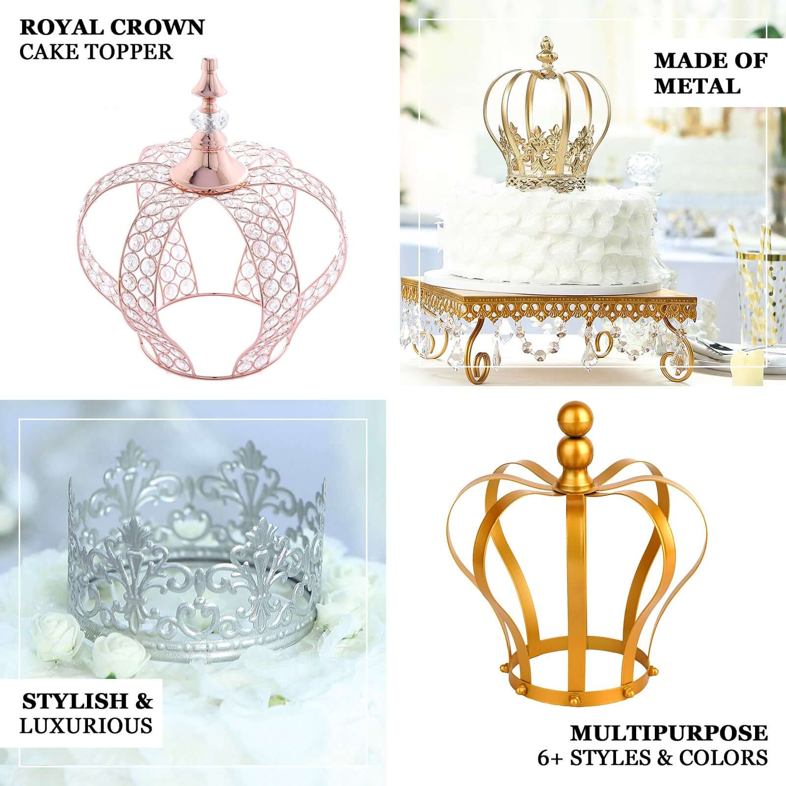 Metal Royal Crown Cake Topper 8" Gold with Fleur-De-Lis Sides - Reusable Cake Centerpiece Decoration for Lavish Events & Royal-Themed Celebrations - Image 4
