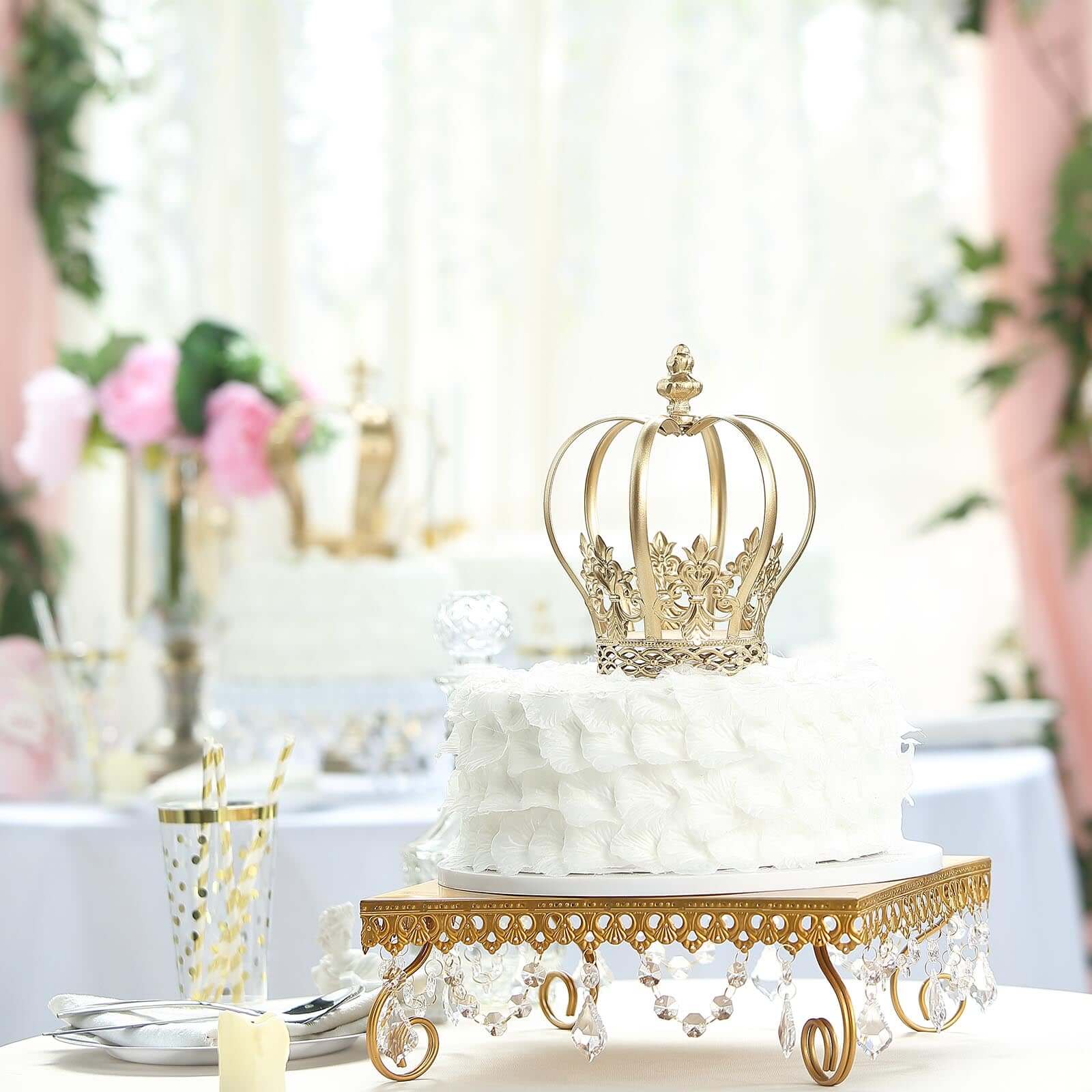 Metal Royal Crown Cake Topper 8" Gold with Fleur-De-Lis Sides - Reusable Cake Centerpiece Decoration for Lavish Events & Royal-Themed Celebrations - Image 5