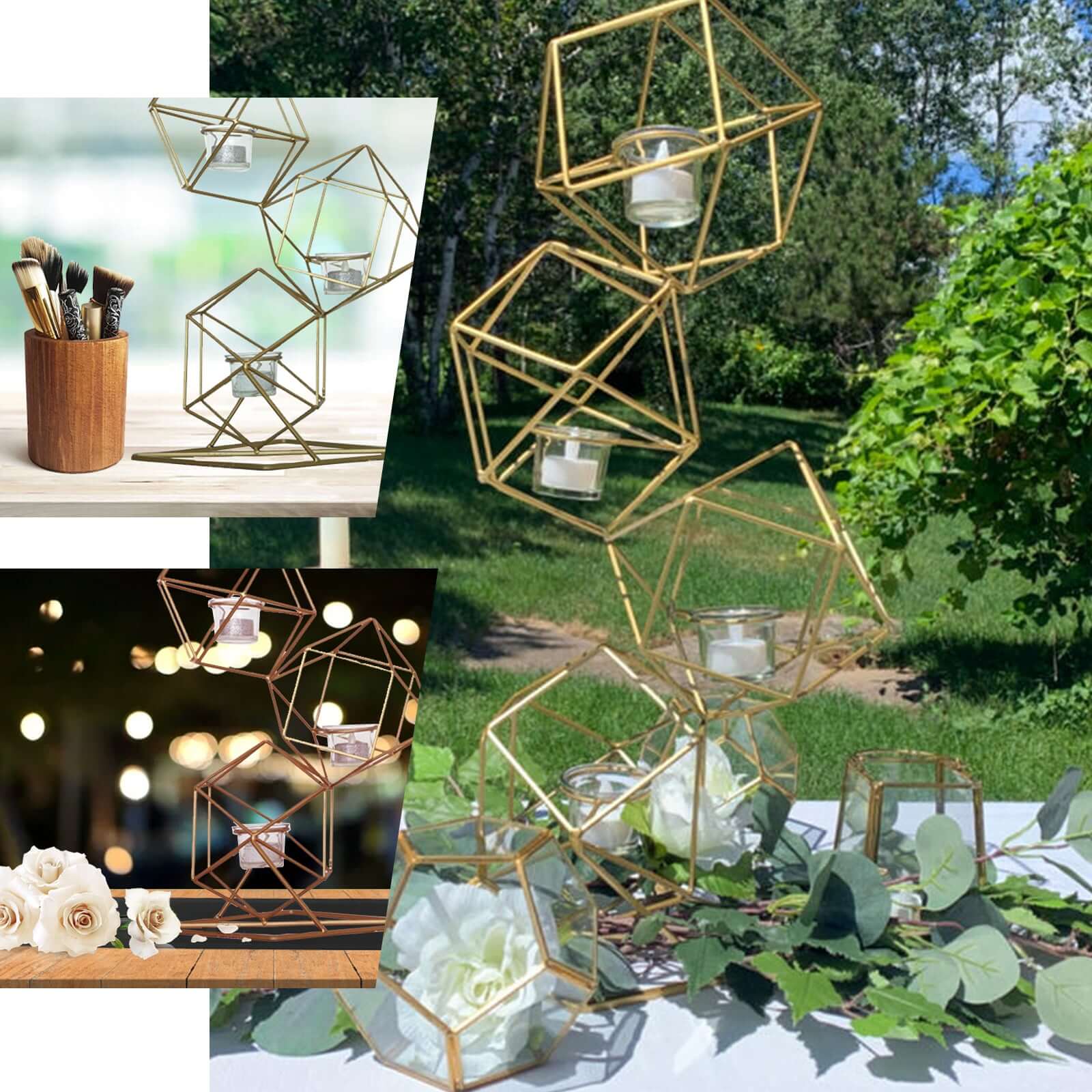 Metal Tealight Candle Holder 25" Linked Geometric Design with Votive Glass Holders Gold - Luxe Centerpieces for Weddings & Events - Image 5