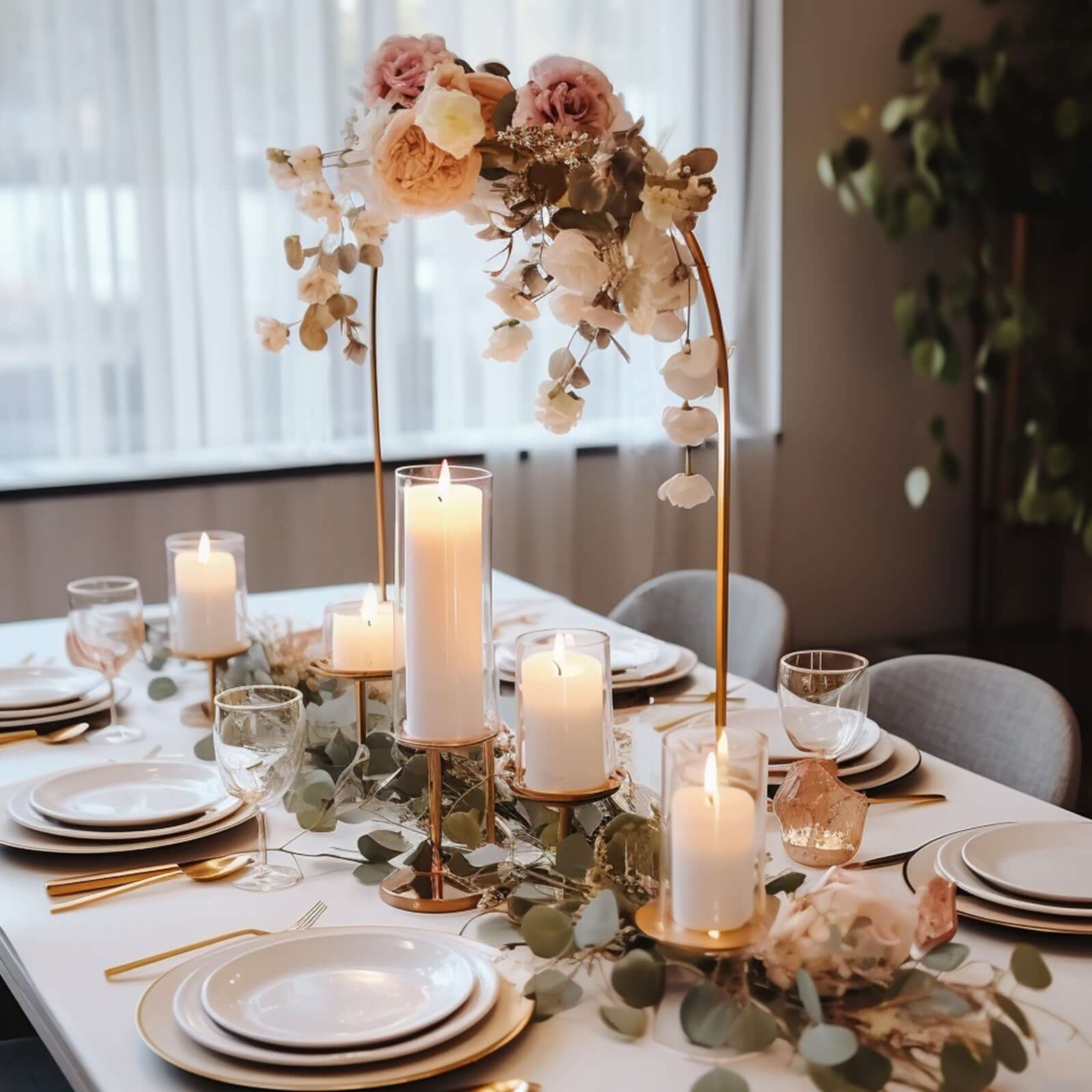 Metal Wedding Cake Chiara Arch Table Centerpiece Gold 35" with Rounded Top - Flower Stand Frame with Detachable Base - Image 2