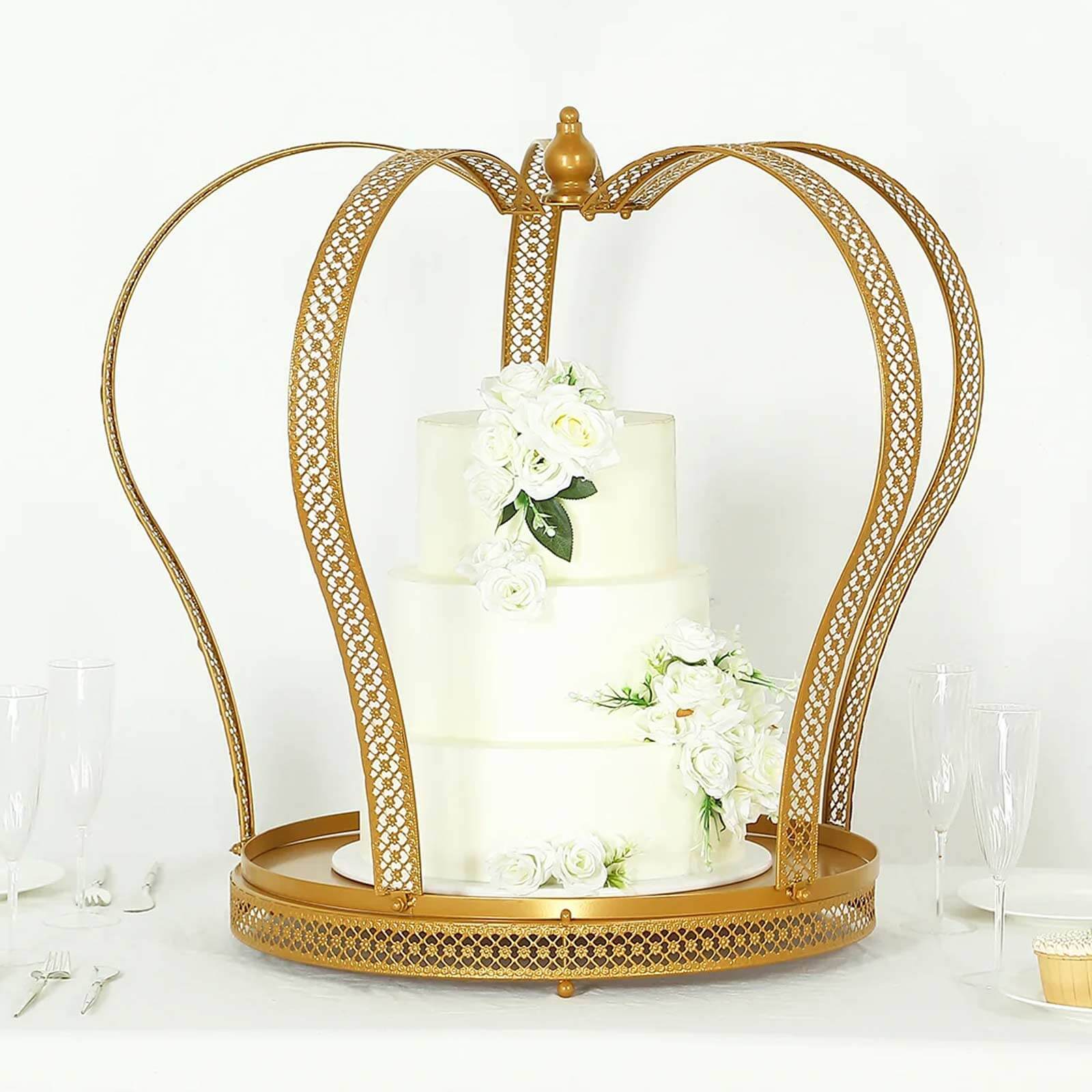 Metal Wedding Cake Stand 26" Gold Princess Crown Style - Majestic Cupcake Dessert Display Holder for Royal Themed Weddings Anniversaries & Celebrations