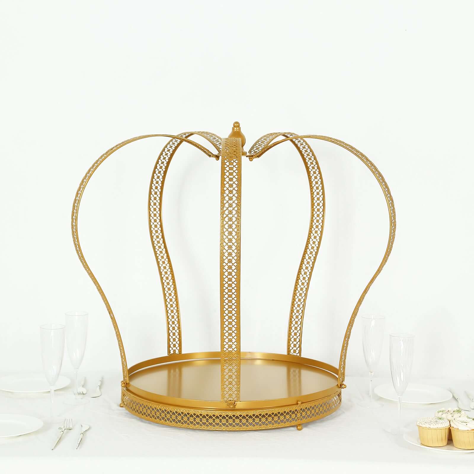 Metal Wedding Cake Stand 26" Gold Princess Crown Style - Majestic Cupcake Dessert Display Holder for Royal Themed Weddings Anniversaries & Celebrations - Image 4