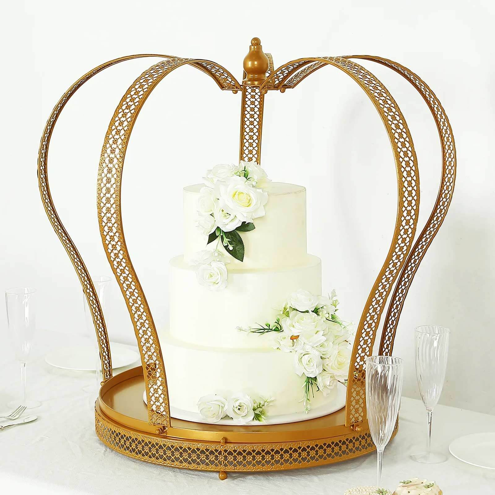 Metal Wedding Cake Stand 26" Gold Princess Crown Style - Majestic Cupcake Dessert Display Holder for Royal Themed Weddings Anniversaries & Celebrations - Image 6