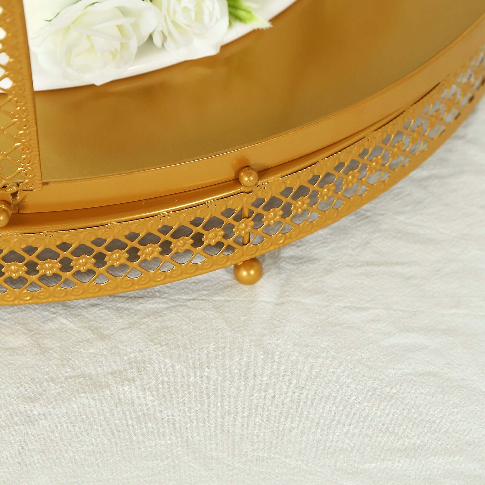 Metal Wedding Cake Stand 26" Gold Princess Crown Style - Majestic Cupcake Dessert Display Holder for Royal Themed Weddings Anniversaries & Celebrations - Image 9