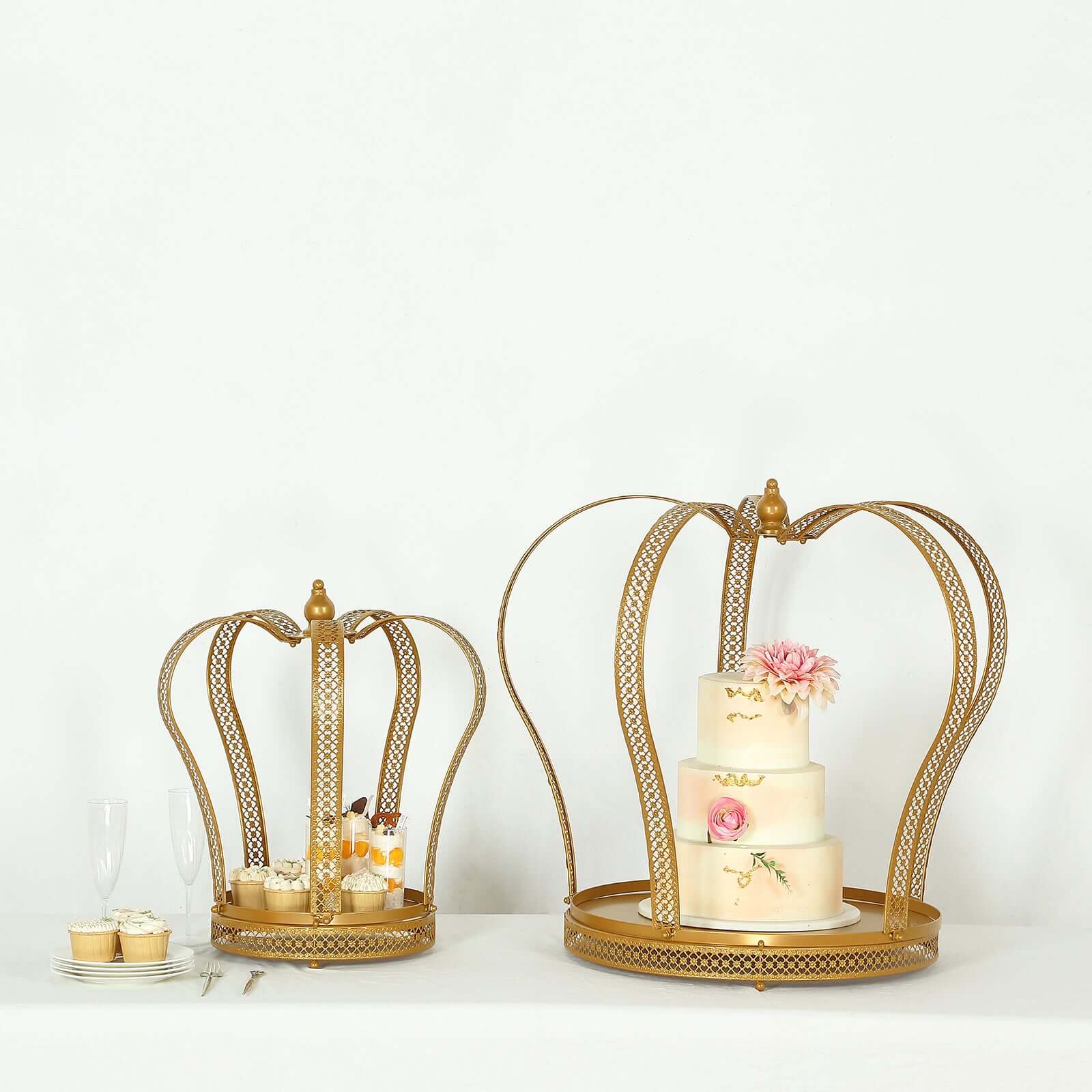Metal Wedding Cupcake Stand 19" Gold Princess Crown Style - Exquisite Dessert Display Holder Centerpiece for Weddings Bridal Showers & Special Occasions - Image 2