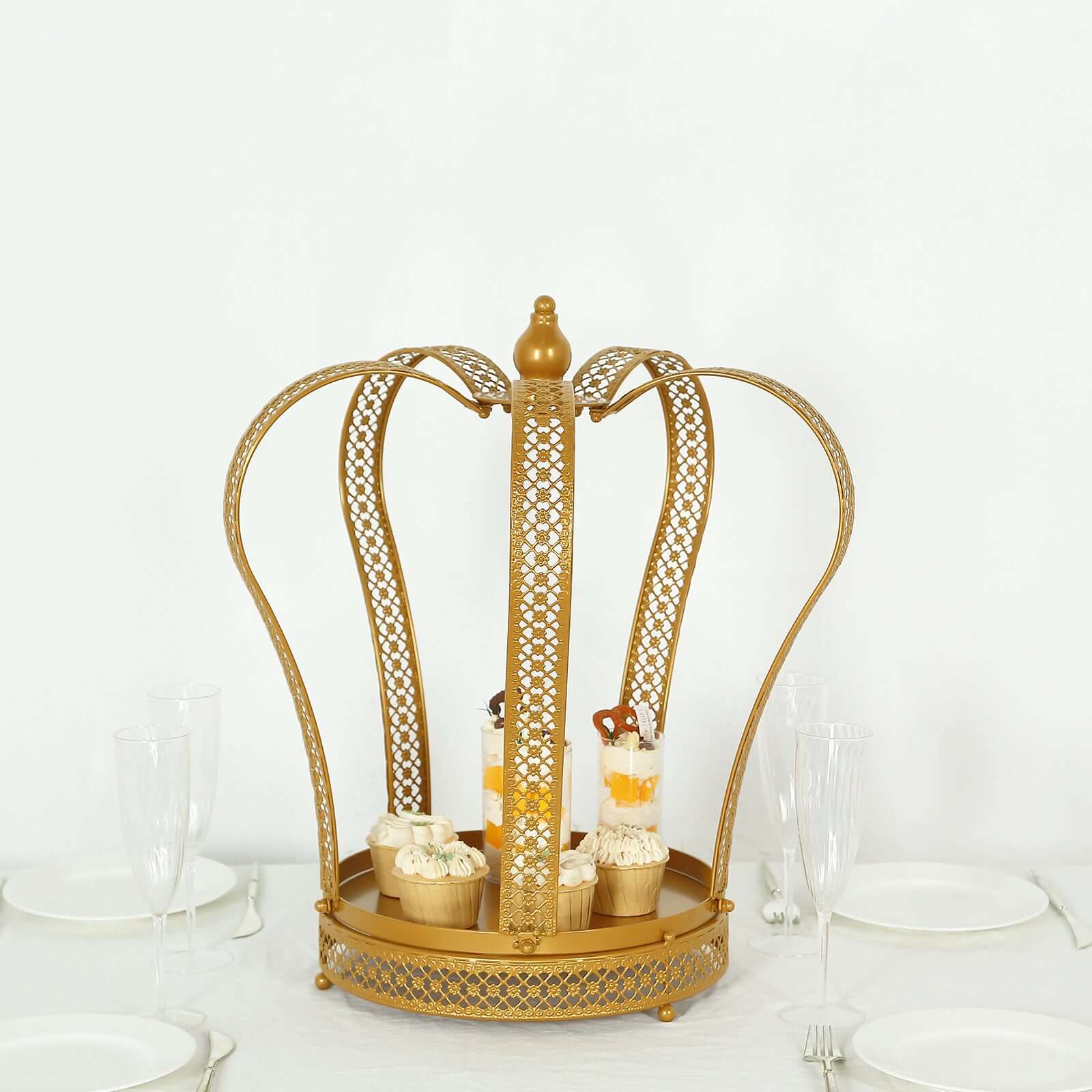 Metal Wedding Cupcake Stand 19" Gold Princess Crown Style - Exquisite Dessert Display Holder Centerpiece for Weddings Bridal Showers & Special Occasions - Image 8