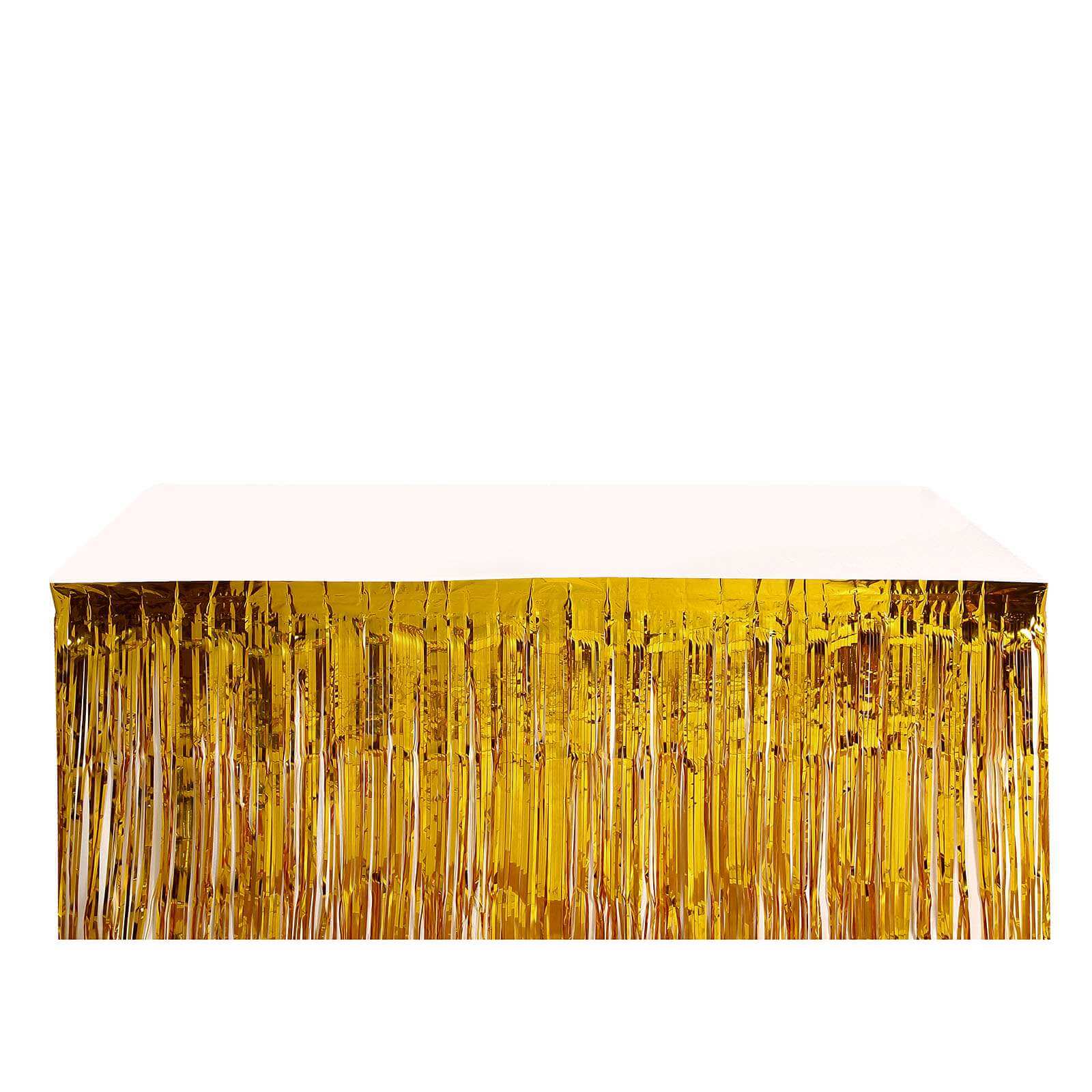 Metallic Foil Fringe Table Skirt 30"x9ft Gold with Self Adhesive Backing - Tinsel Party Table Skirt - Image 7
