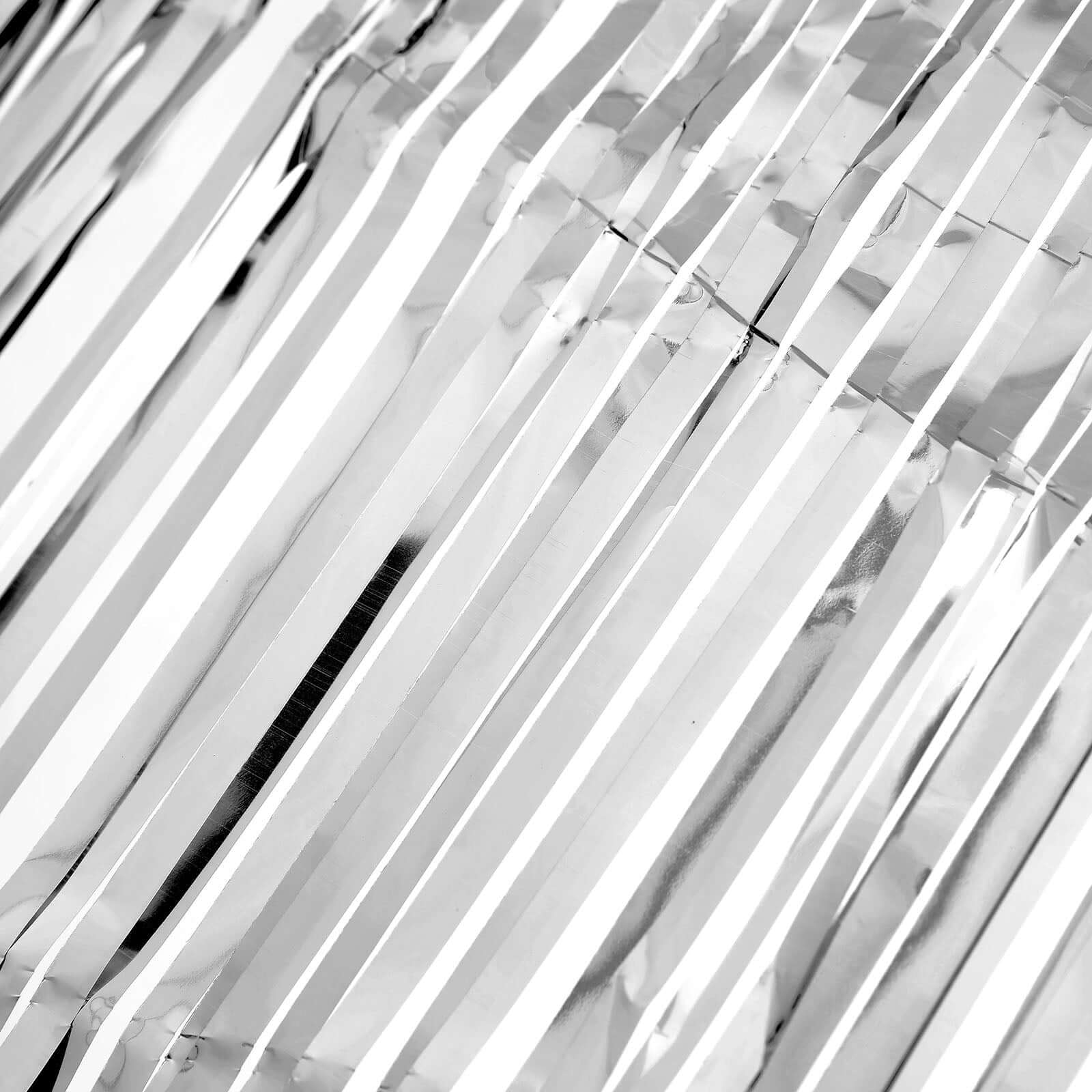 Metallic Foil Fringe Table Skirt 30"x9ft Silver with Self Adhesive Backing - Tinsel Party Table Skirt - Image 8