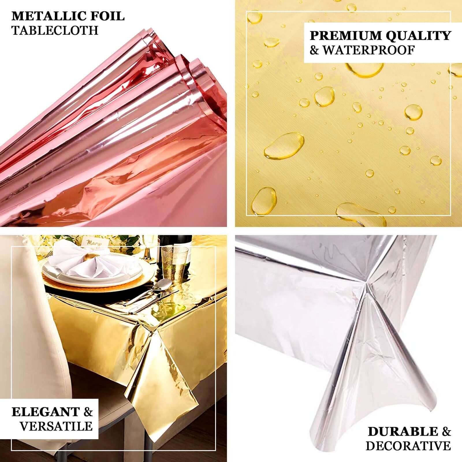 Metallic Foil Tablecloth 40"x90" Rectangle Silver - Disposable Party Table Cover - Image 3