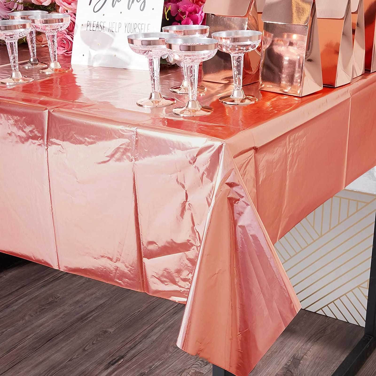 Metallic Foil Tablecloth 50"x50" Square Rose Gold - Disposable Table Cover for Events - Image 2