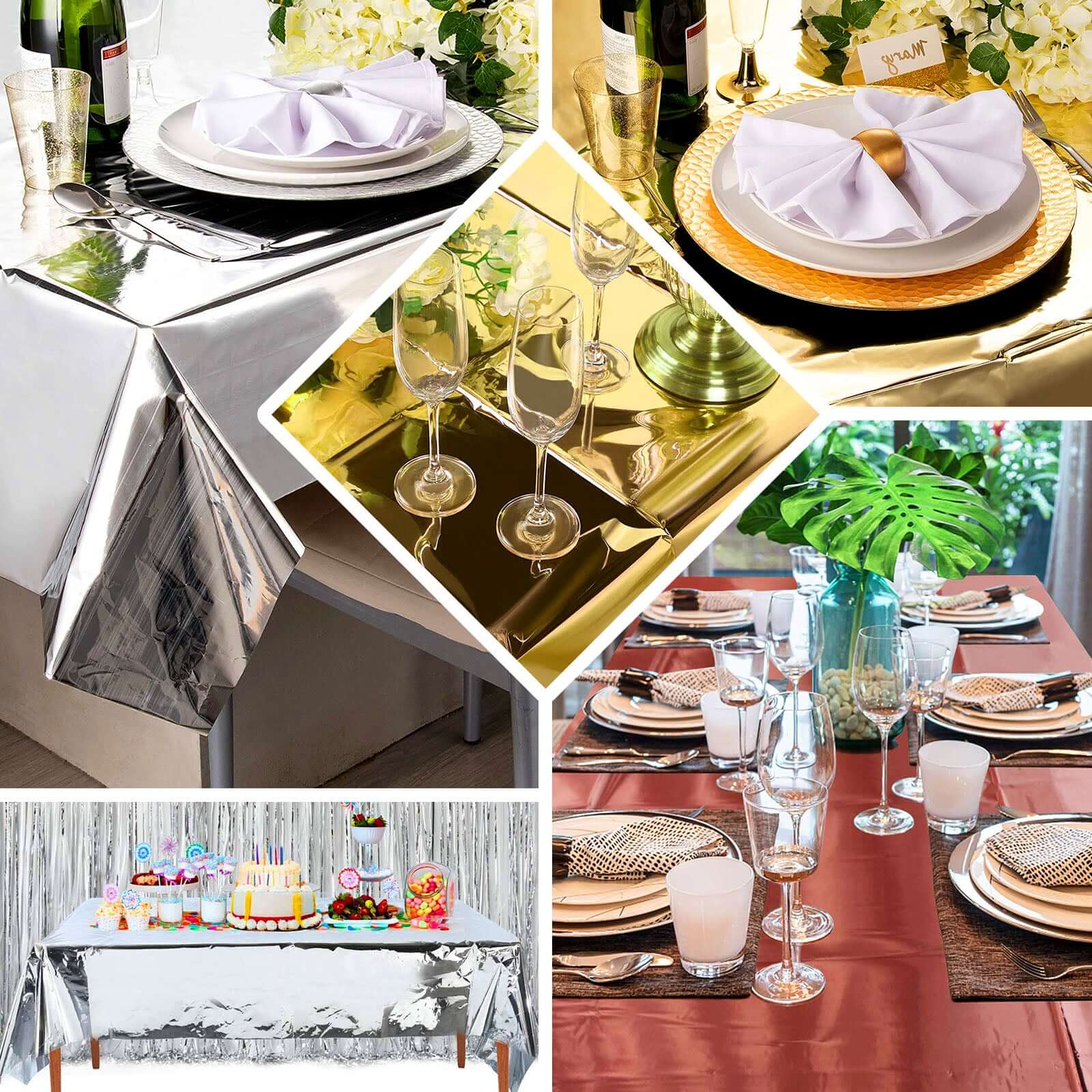 Metallic Foil Tablecloth 50"x50" Square Rose Gold - Disposable Table Cover for Events - Image 4