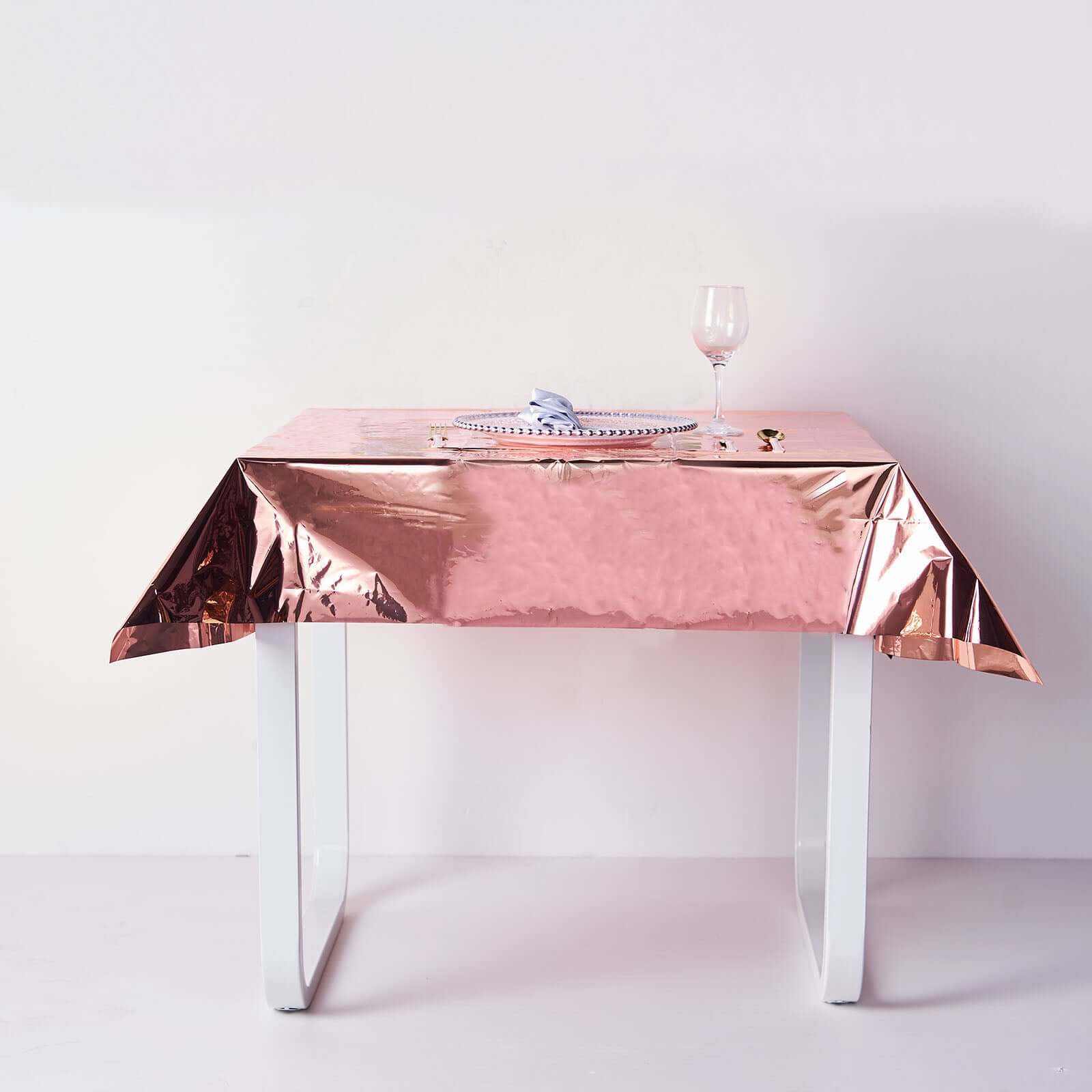 Metallic Foil Tablecloth 50"x50" Square Rose Gold - Disposable Table Cover for Events - Image 5
