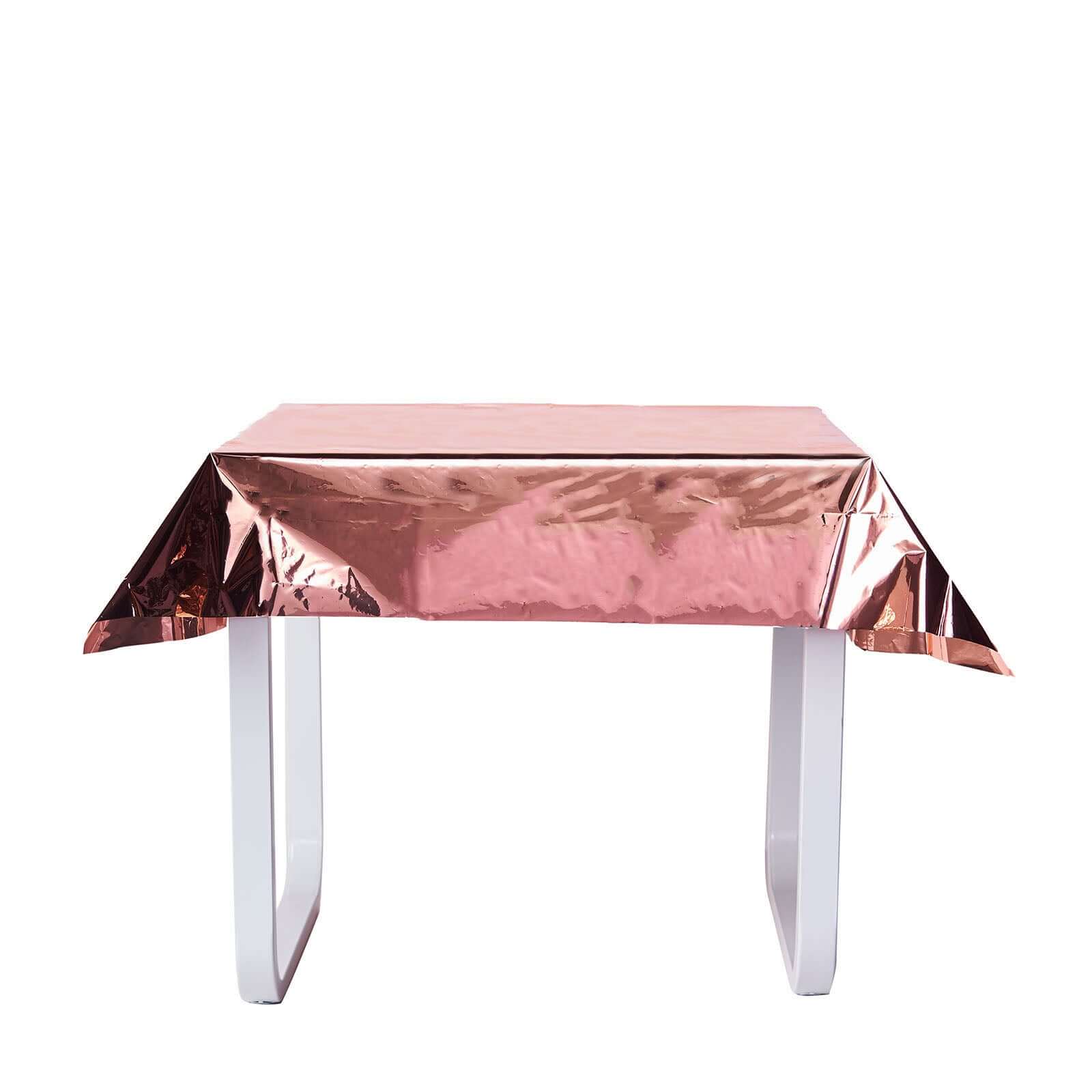 Metallic Foil Tablecloth 50"x50" Square Rose Gold - Disposable Table Cover for Events - Image 7
