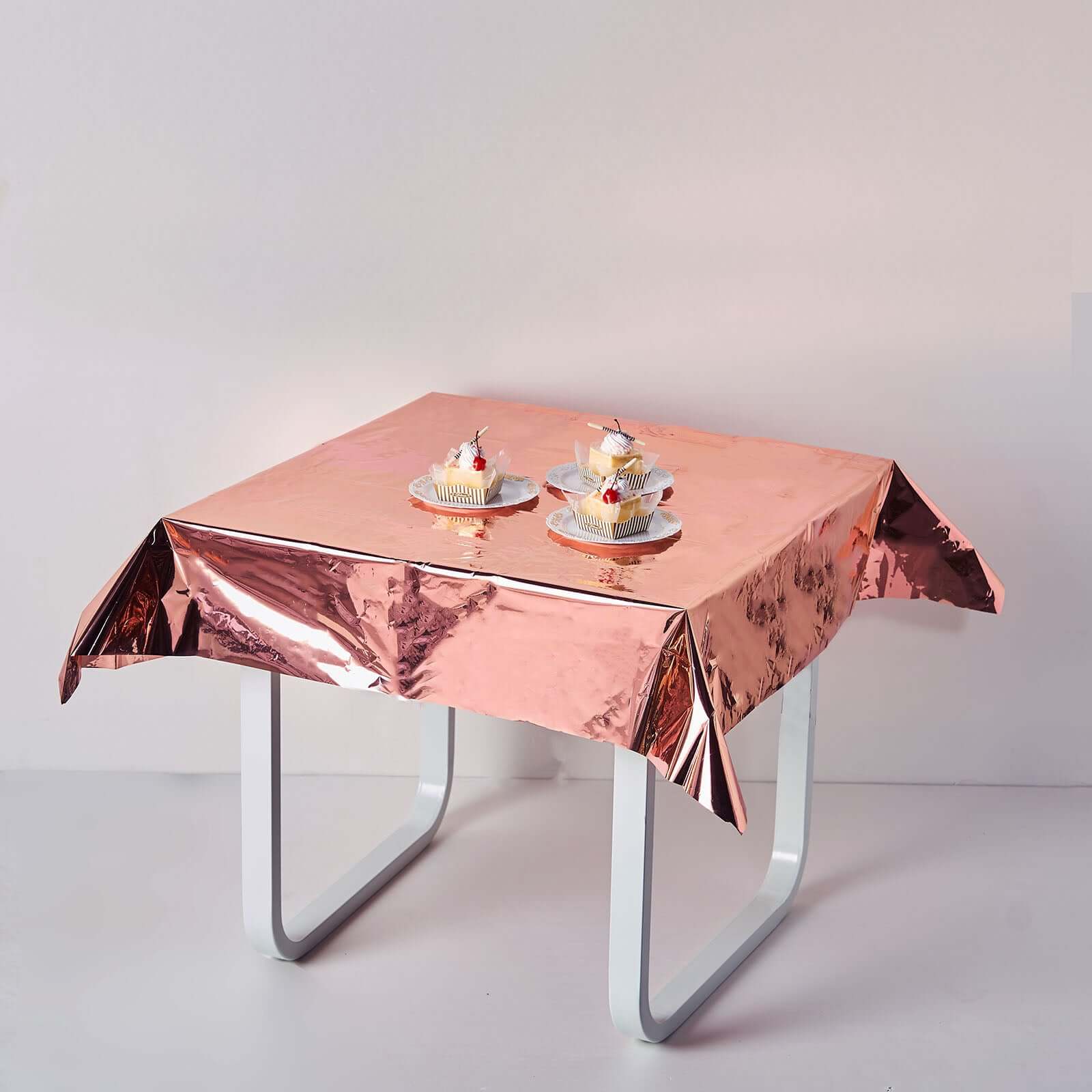 Metallic Foil Tablecloth 50"x50" Square Rose Gold - Disposable Table Cover for Events - Image 8