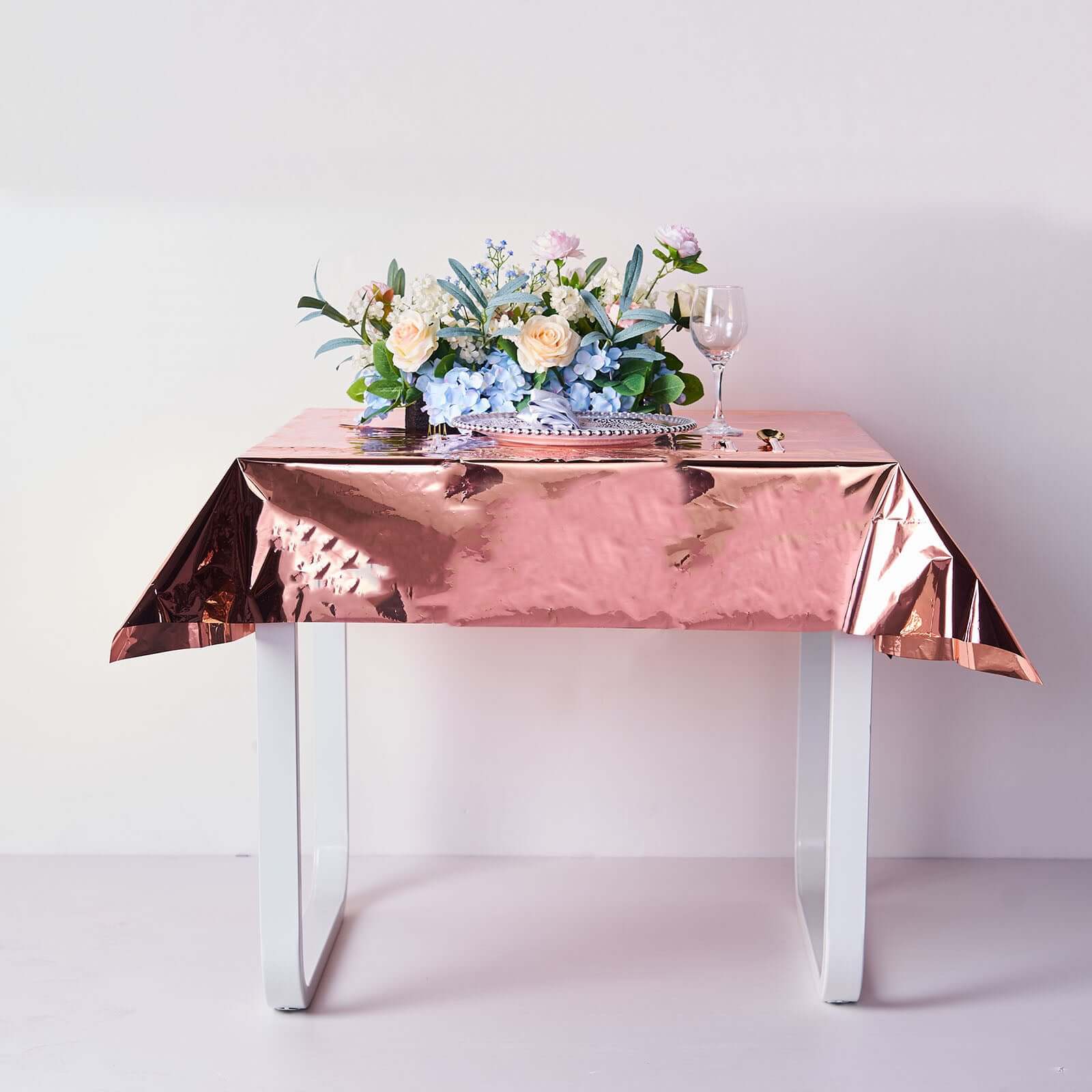 Metallic Foil Tablecloth 50"x50" Square Rose Gold - Disposable Table Cover for Events - Image 9