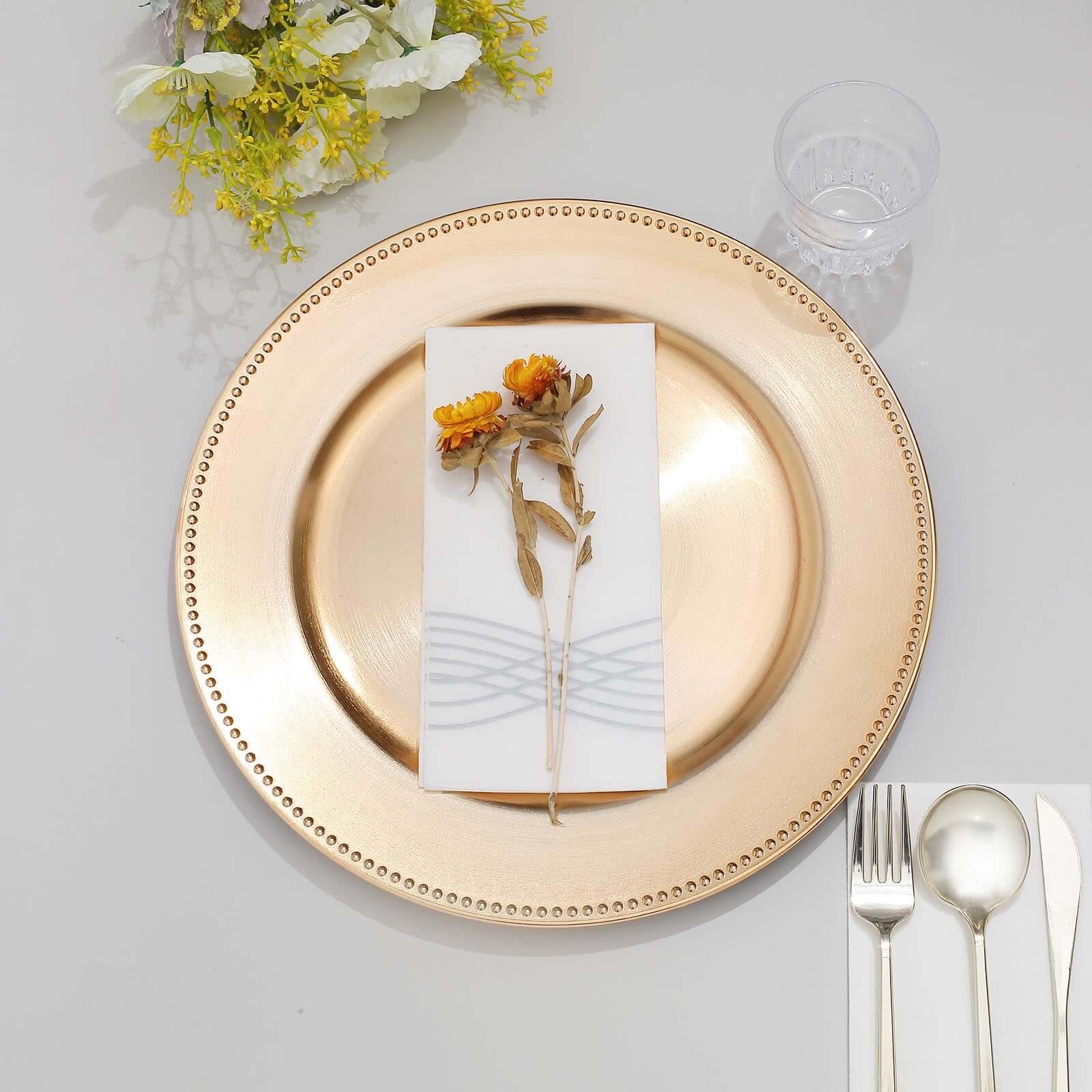 6-Pack Acrylic Charger Plates 13" Round Metallic Gold Beaded Rim - Dinner Charger Event Tabletop Decor - Image 6
