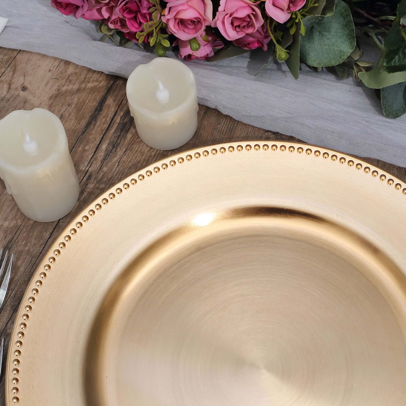 6-Pack Acrylic Charger Plates 13" Round Metallic Gold Beaded Rim - Dinner Charger Event Tabletop Decor - Image 8