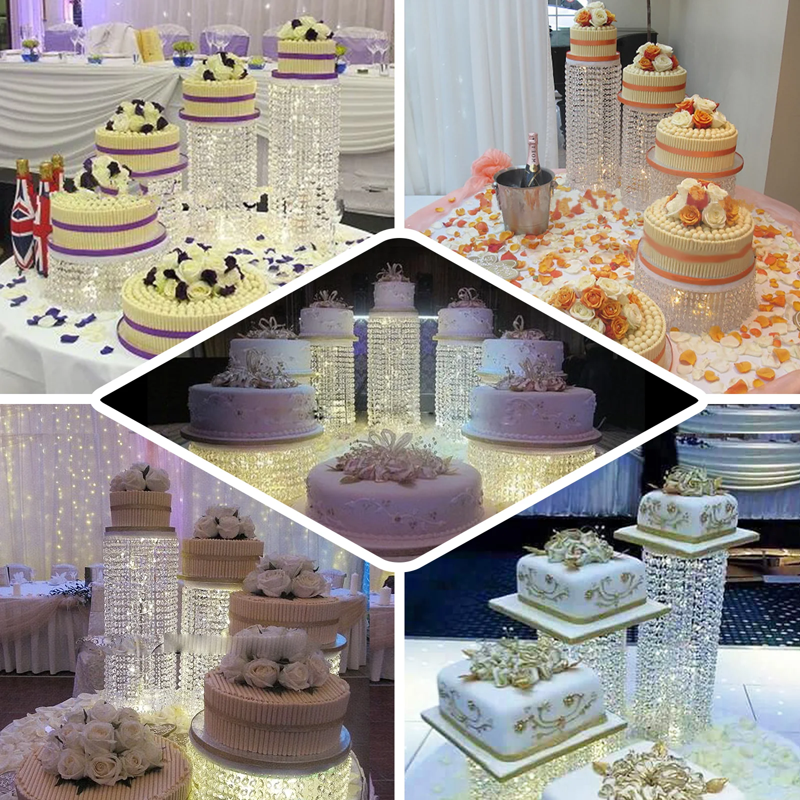 Metal Chandelier Cake Stand 18" Round Metallic Gold with Hanging Crystal Chains - Cupcake Dessert Display Centerpiece - Image 5
