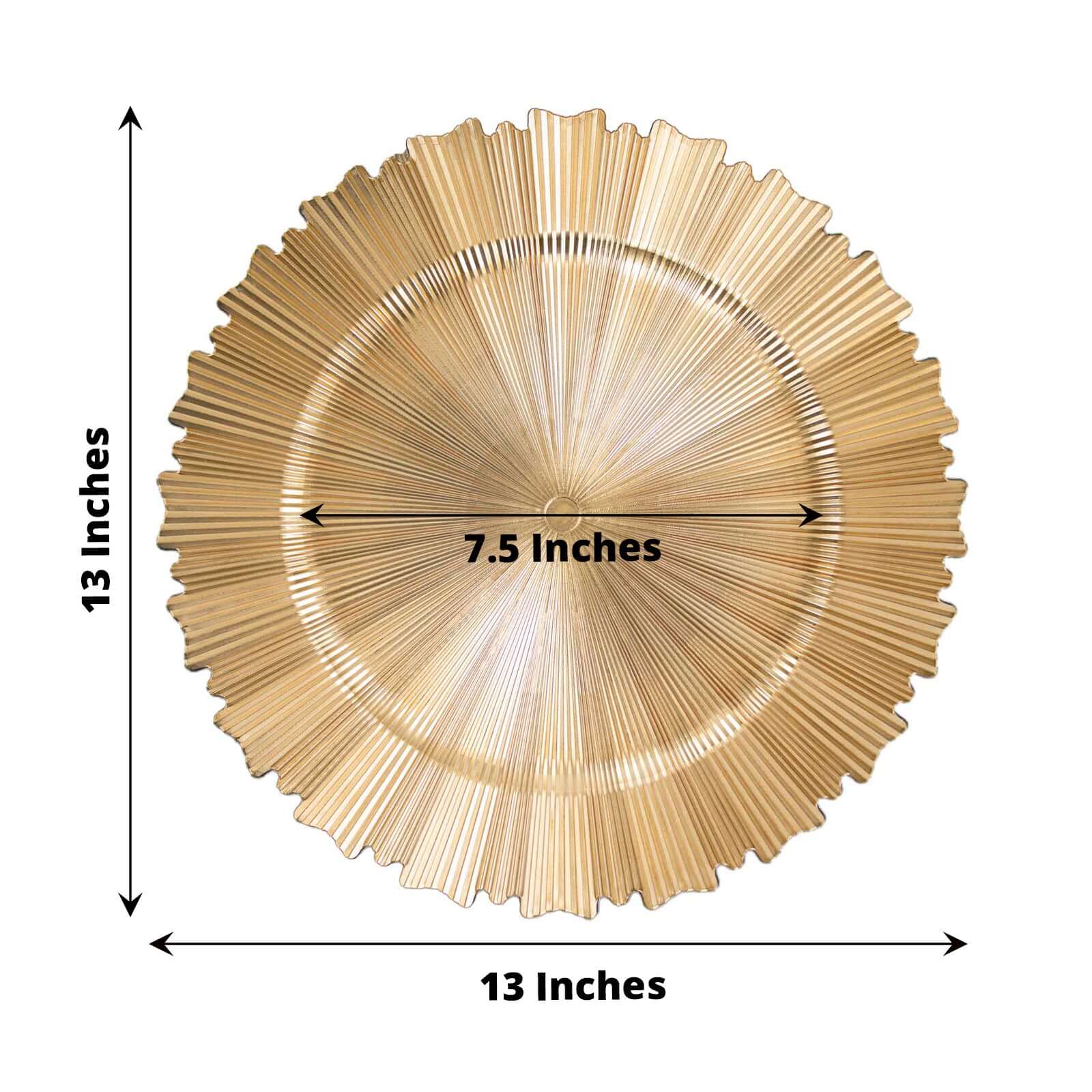 6-Pack Acrylic Plastic Charger Plates 13" Round Metallic Gold with Sunray Scalloped Rim - Decorative Dinner Party Charger Tableware - Image 3
