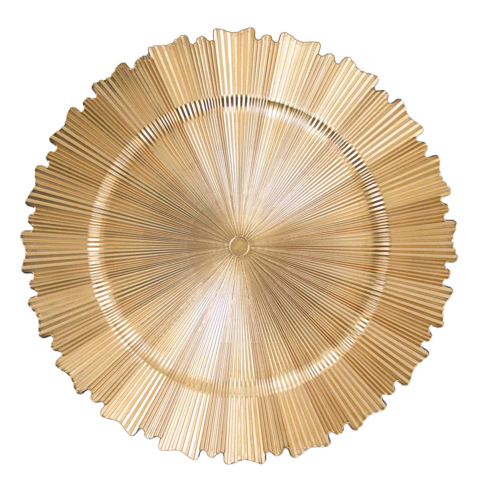 6-Pack Acrylic Plastic Charger Plates 13" Round Metallic Gold with Sunray Scalloped Rim - Decorative Dinner Party Charger Tableware - Image 5