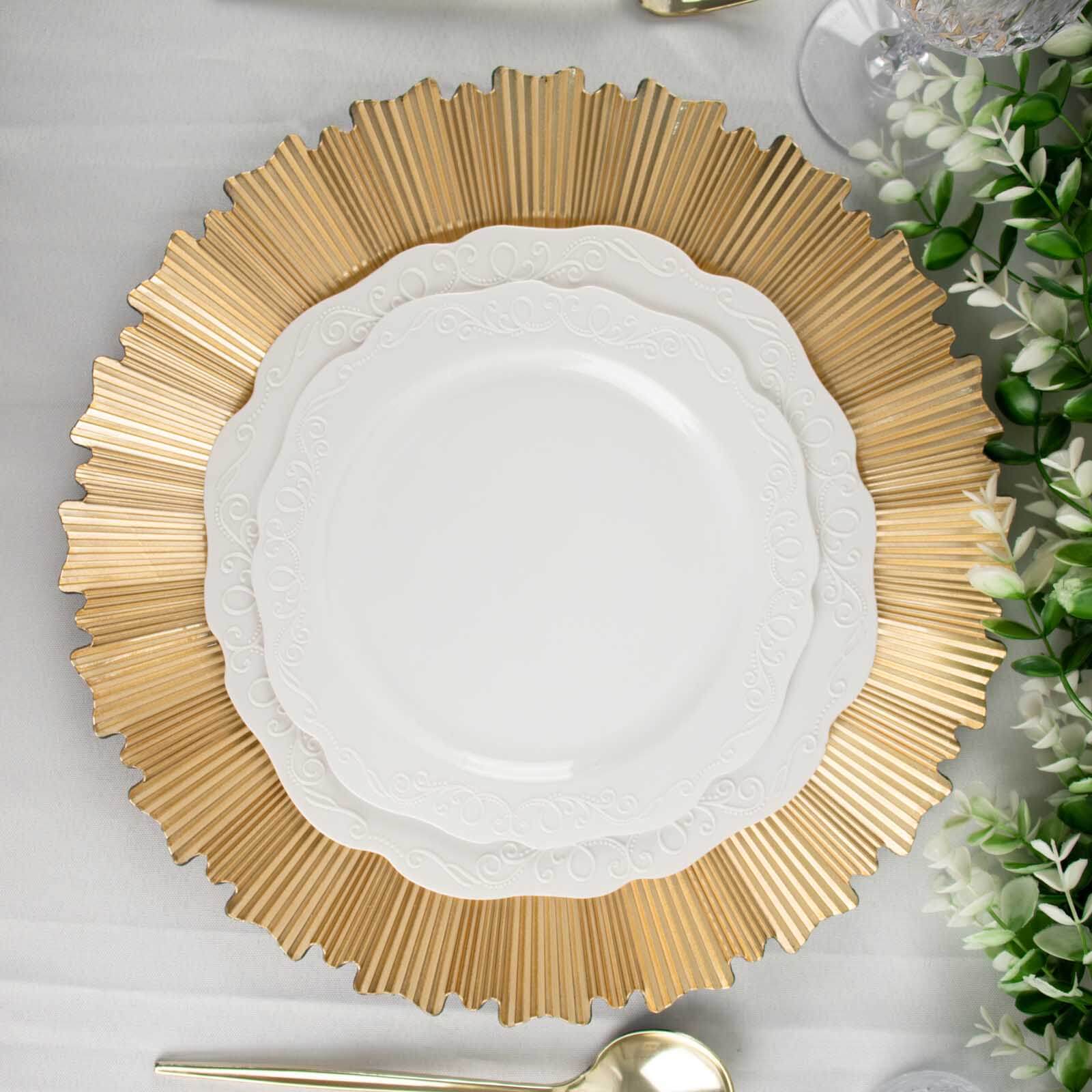 6-Pack Acrylic Plastic Charger Plates 13" Round Metallic Gold with Sunray Scalloped Rim - Decorative Dinner Party Charger Tableware - Image 6