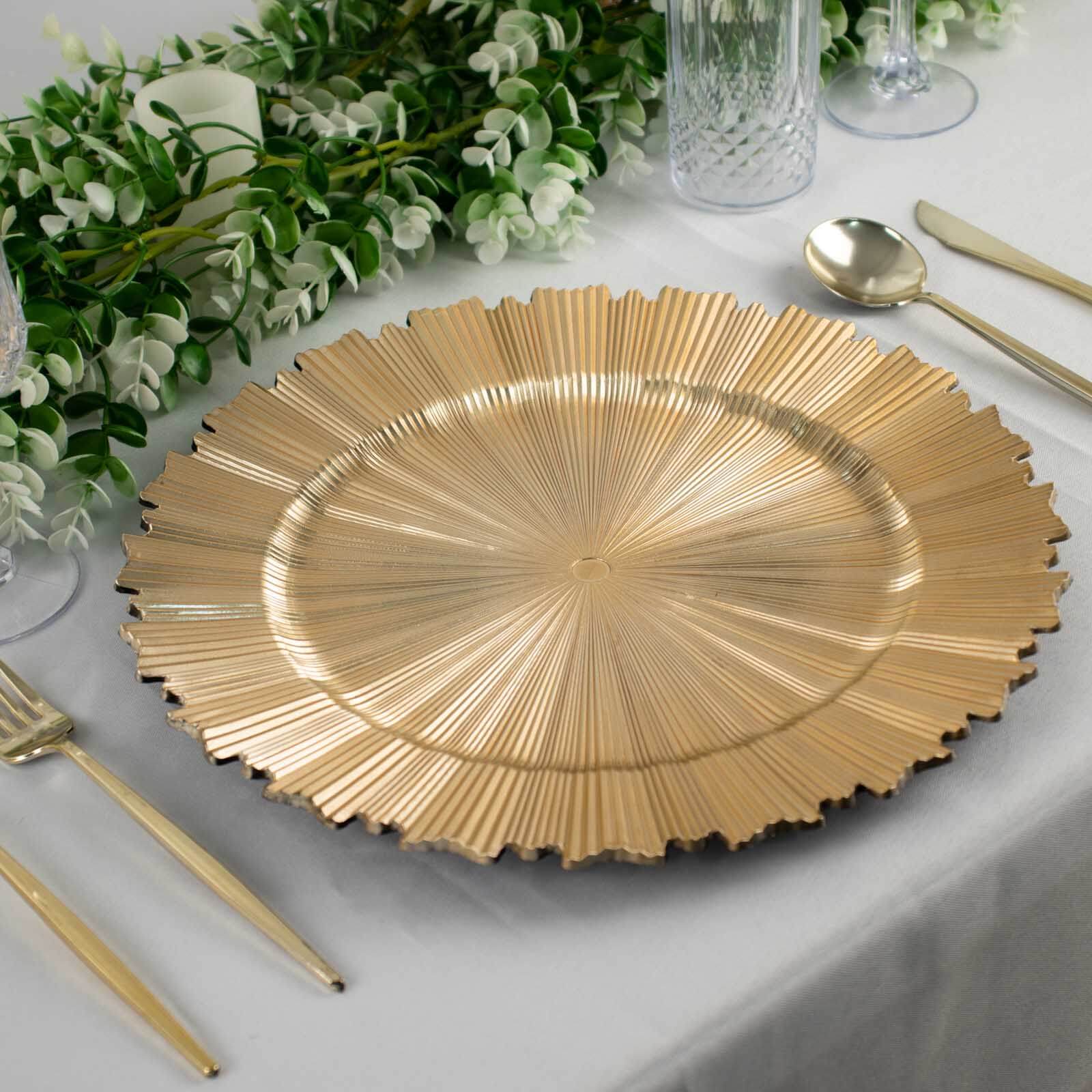 6-Pack Acrylic Plastic Charger Plates 13" Round Metallic Gold with Sunray Scalloped Rim - Decorative Dinner Party Charger Tableware - Image 8