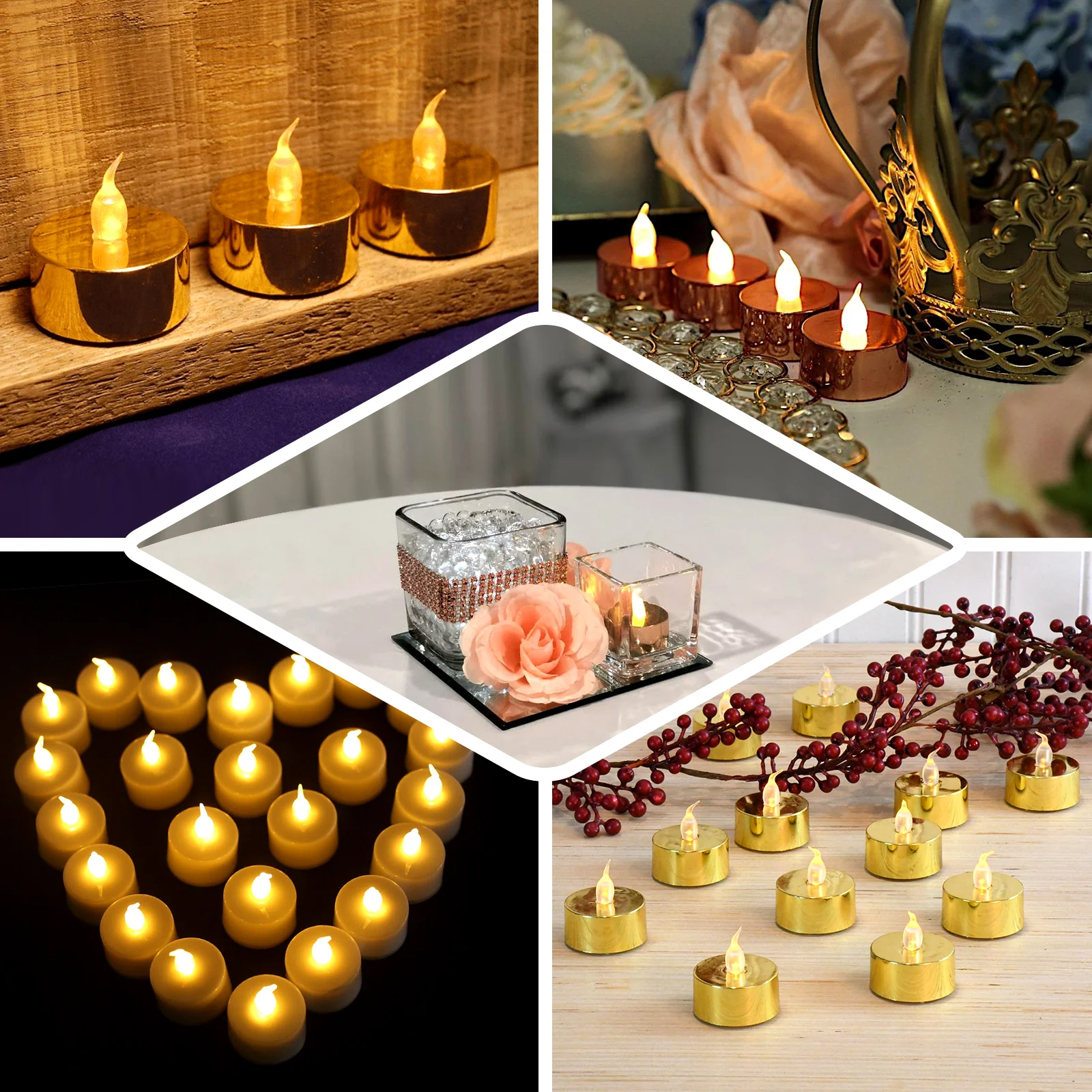 12-Pack LED Tealight Candles Metallic Rose Gold Design - Flameless Reusable Battery Operated Lighting - Image 5