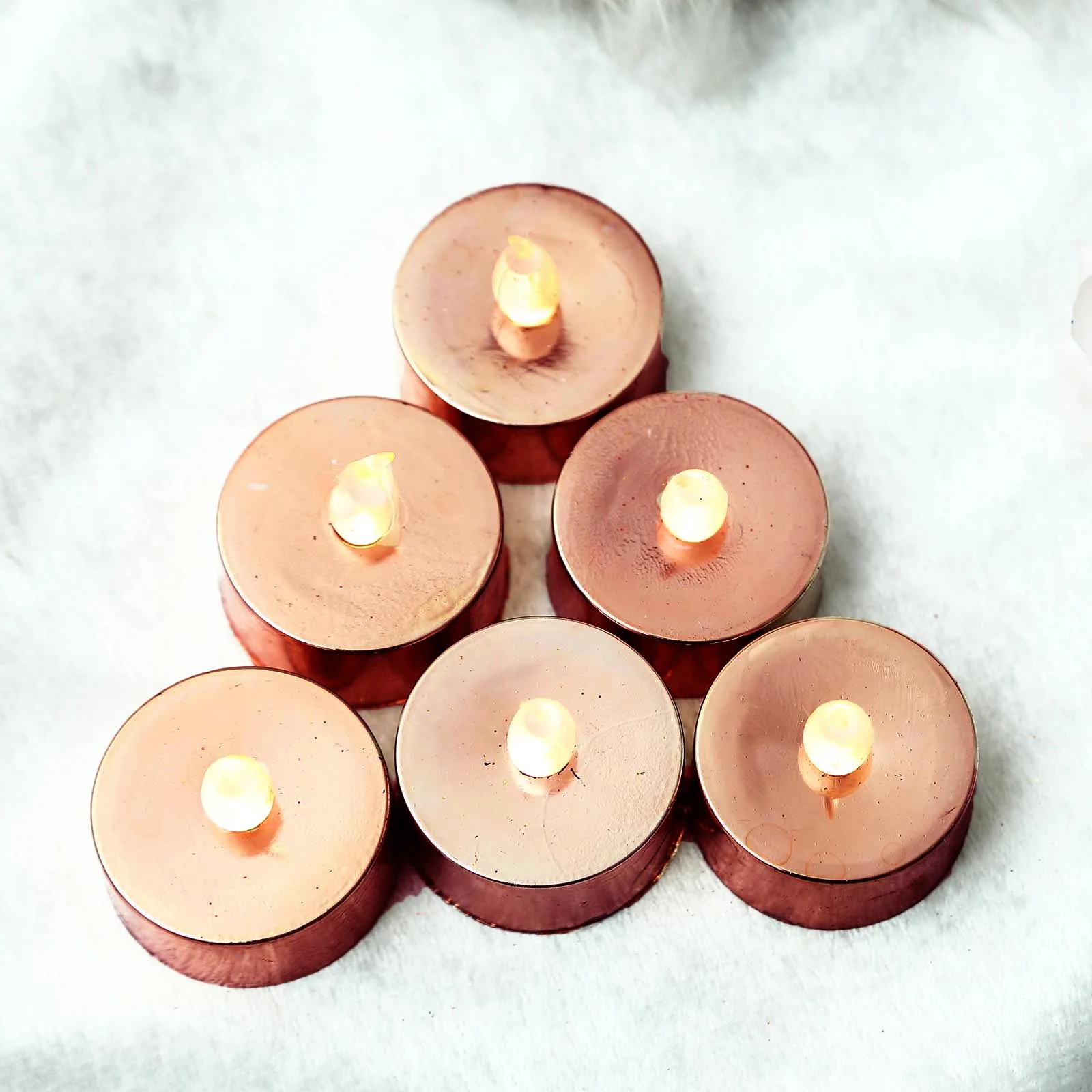 12-Pack LED Tealight Candles Metallic Rose Gold Design - Flameless Reusable Battery Operated Lighting - Image 9