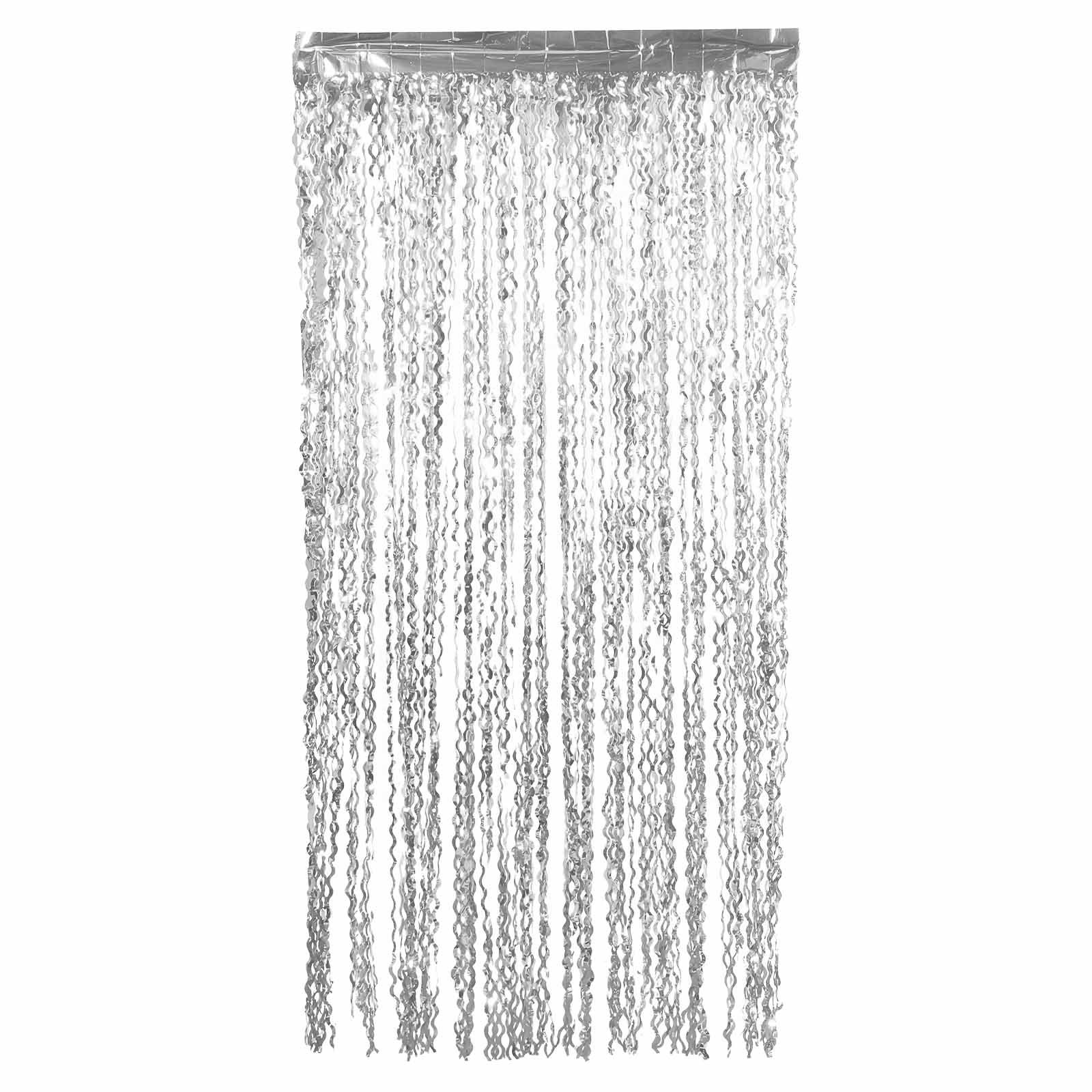 Metallic Silver Wavy Tinsel Streamer Party Backdrop, Curly Foil Fringe Photo Booth Curtain 3ftx6ft - Image 7