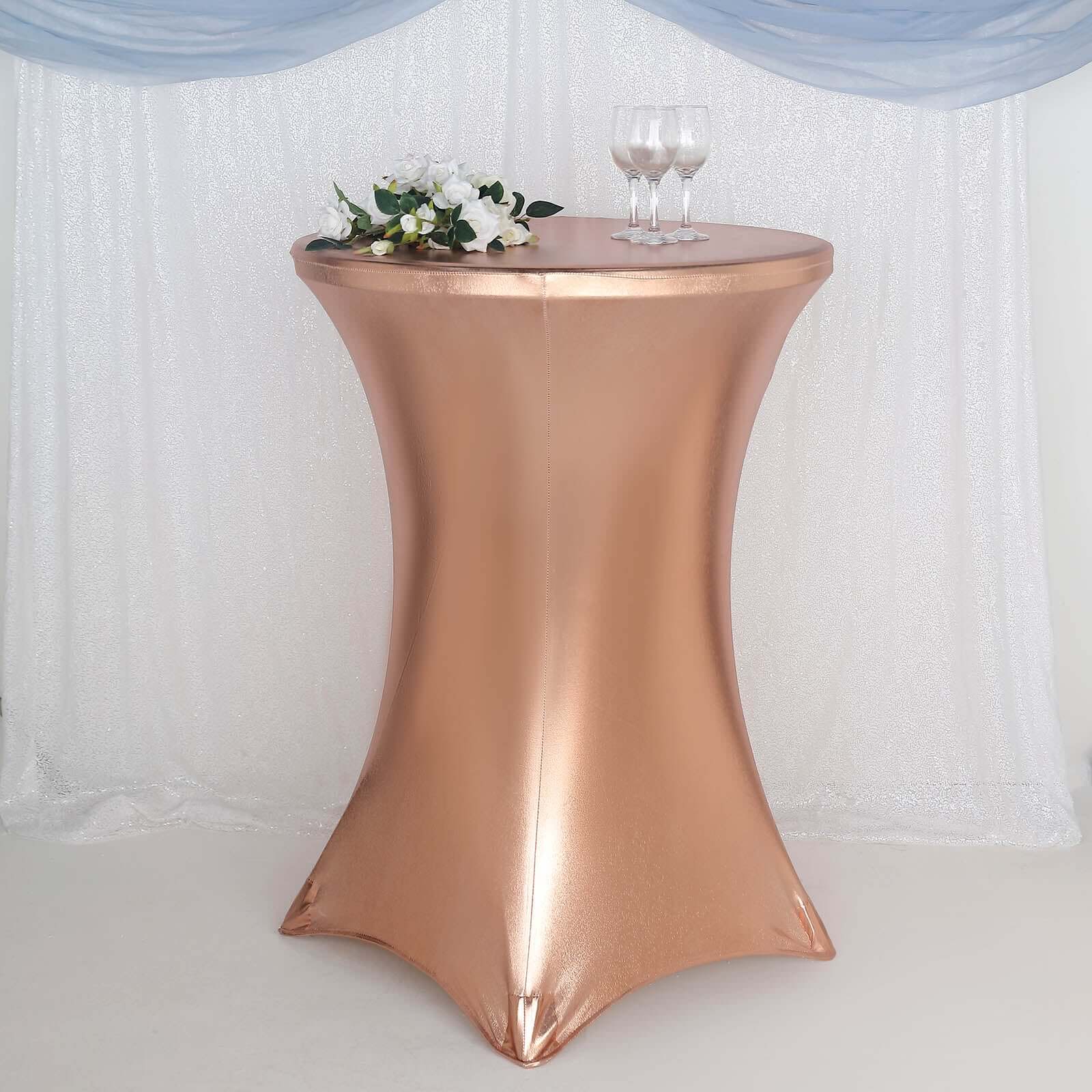 Metallic Spandex Fitted Round Cocktail Table Cover 30" Blush Highboy Tablecloth - Stretch Fit & Water-Resistant - Image 4