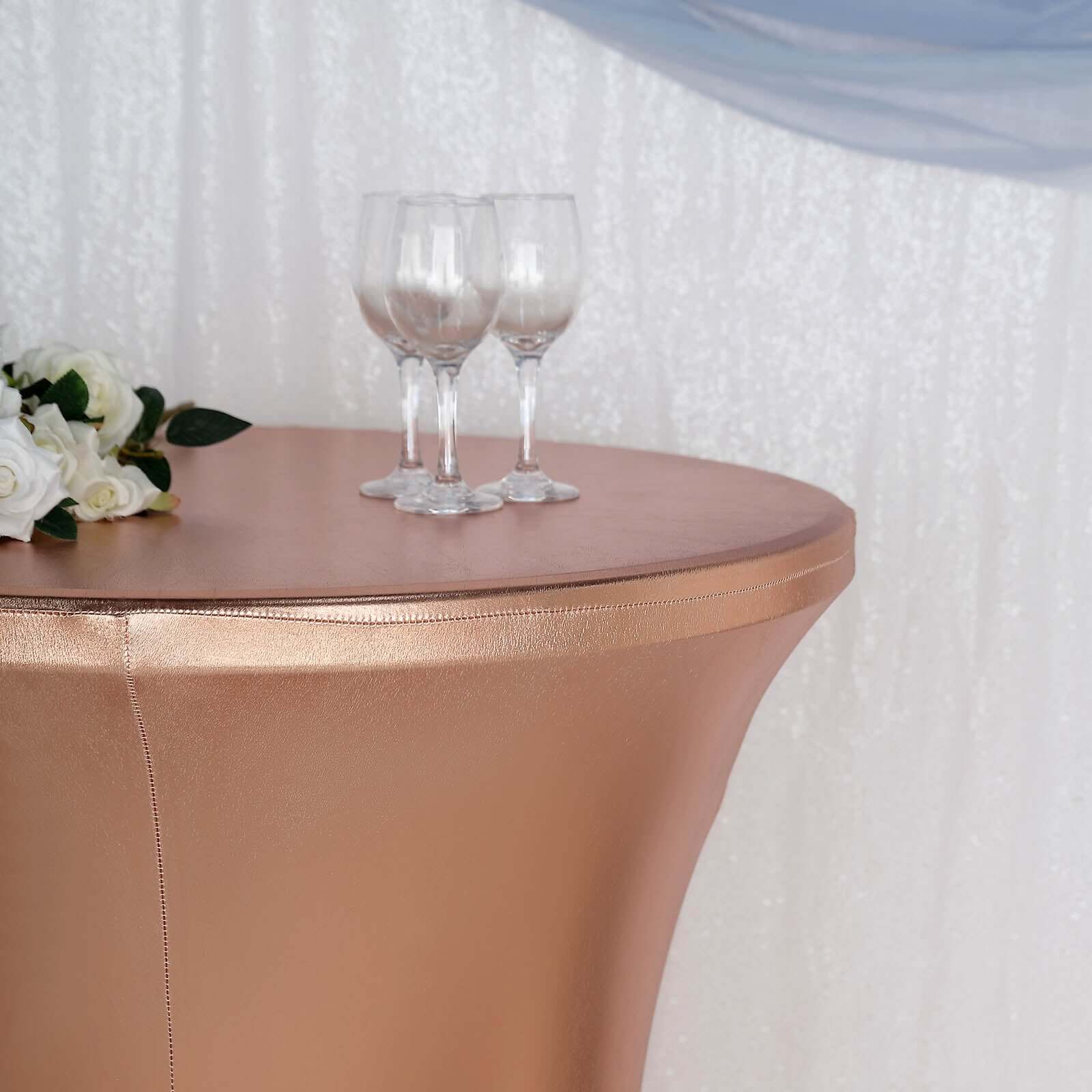 Metallic Spandex Fitted Round Cocktail Table Cover 30" Blush Highboy Tablecloth - Stretch Fit & Water-Resistant - Image 5
