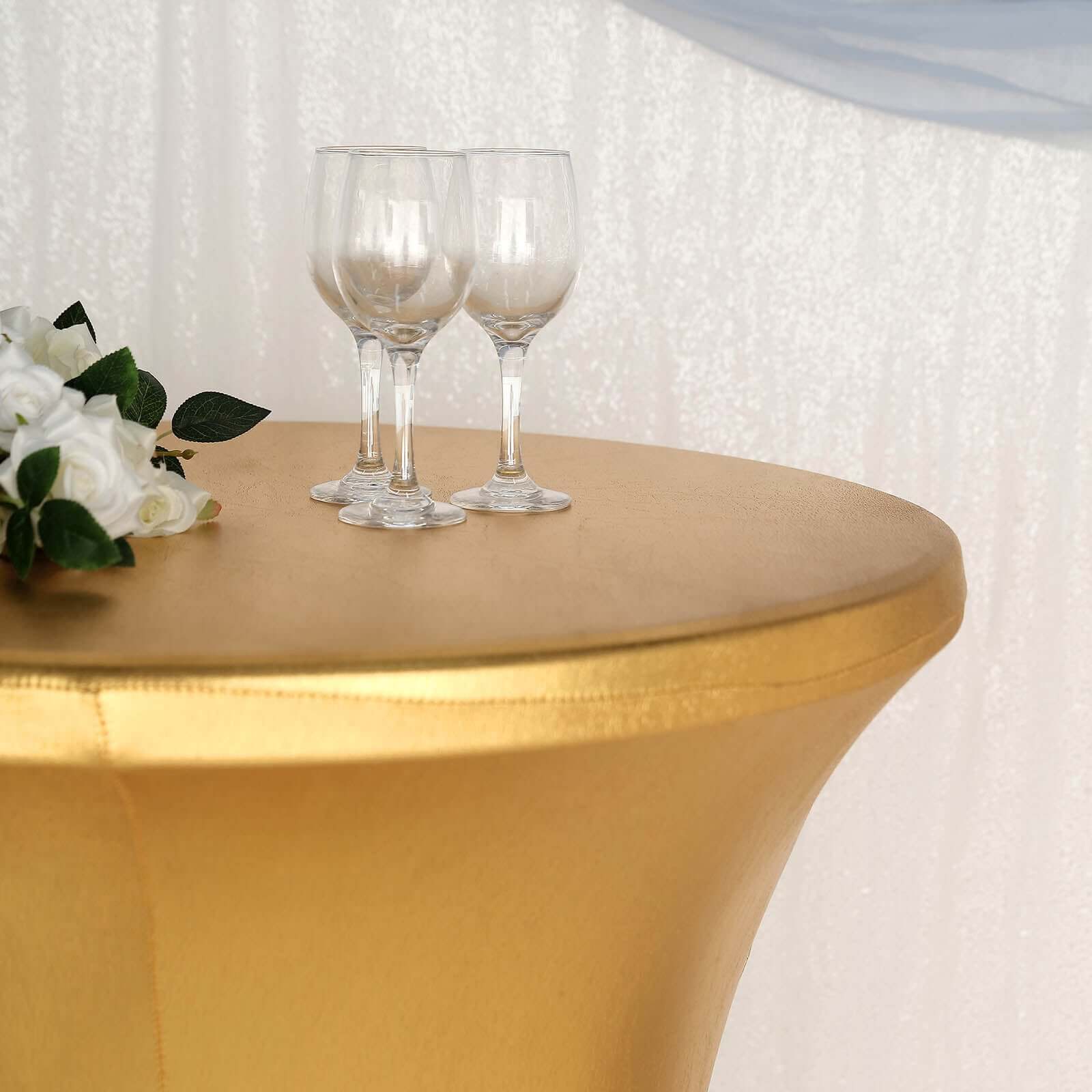 Metallic Spandex Fitted Round Cocktail Table Cover 30" Gold Highboy Tablecloth - Stretch Fit & Water-Resistant - Image 5