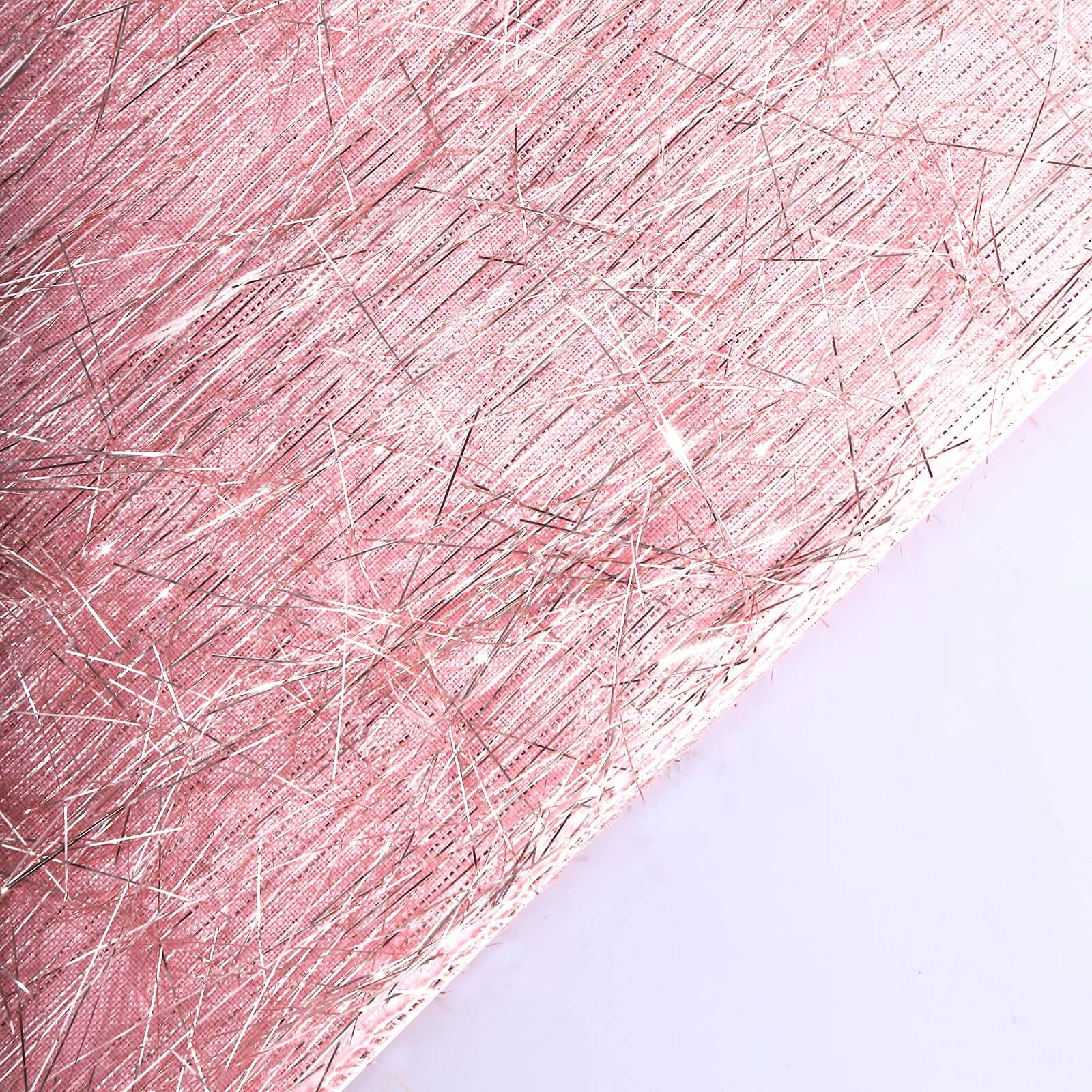 Metallic Tinsel Table Runner 12"x108" Rose Gold Fringe Shag - Shimmery Polyester Linen - Image 4