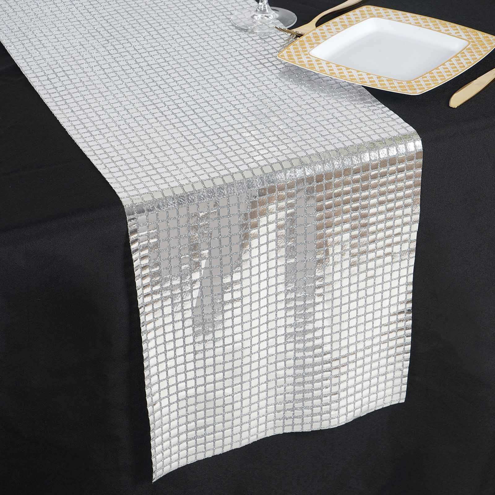 Mirror Foil Table Runner 12"x108" Silver - Shiny Metallic Table Decor for Events - Image 2
