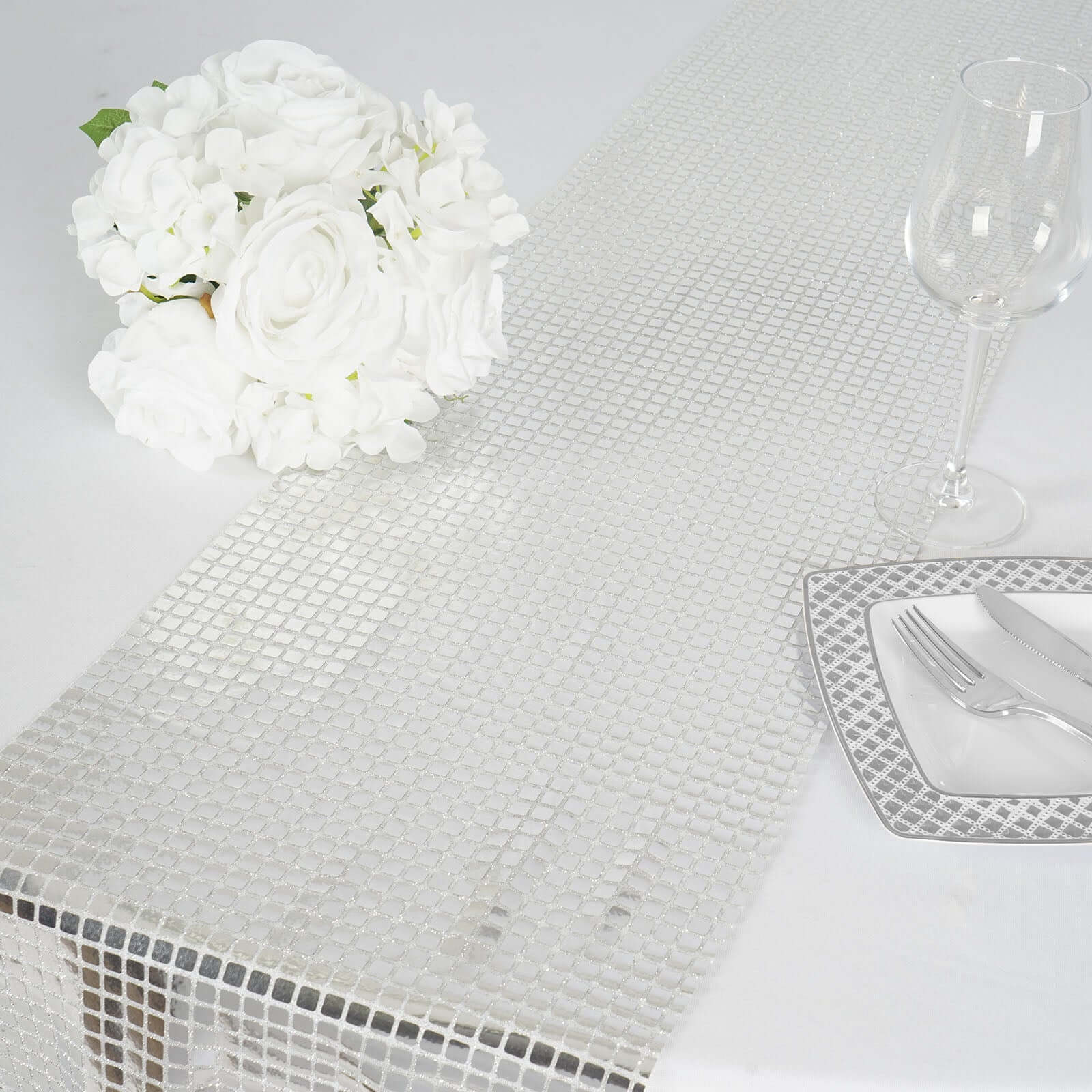 Mirror Foil Table Runner 12"x108" Silver - Shiny Metallic Table Decor for Events - Image 6
