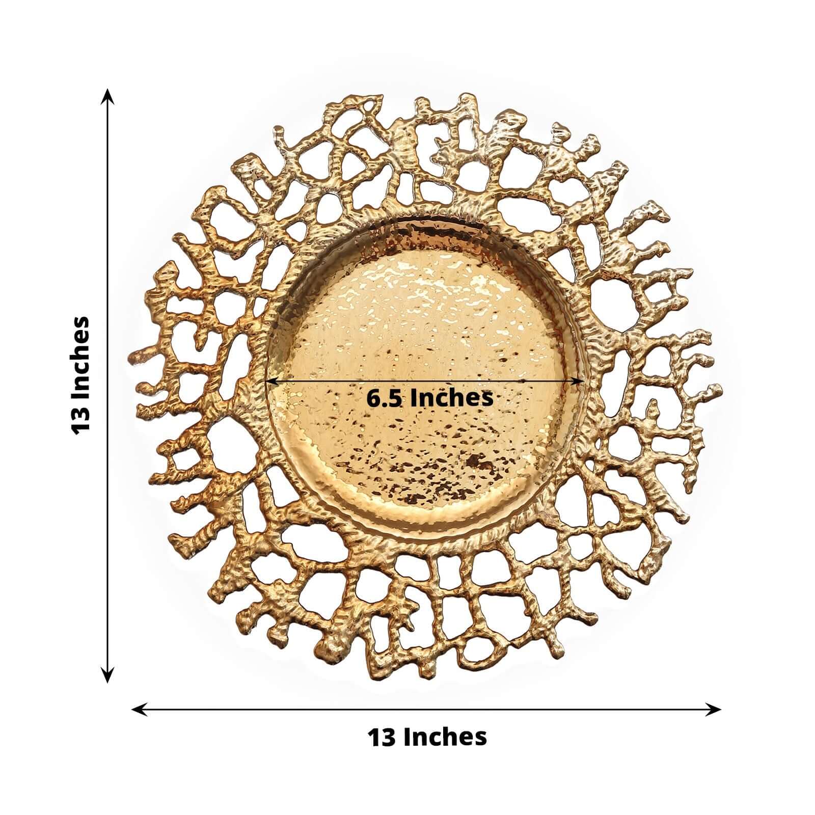 6-Pack Acrylic Charger Plates 13" Round Gold Molten Branch Design - Plastic Hollow Lace Decorative Dinner Party Charger Tableware - Image 3