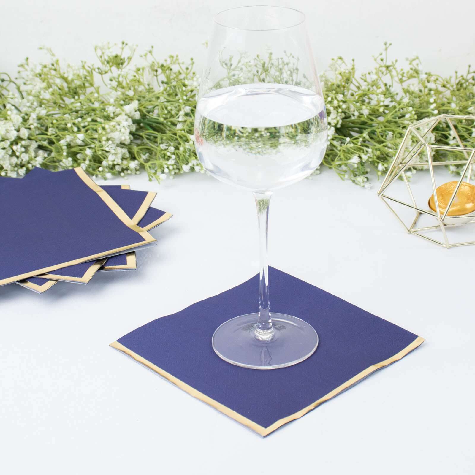 50-Pack Paper Beverage Napkins 2 Ply Navy Blue with Gold Foil Edge 6.5"x6.5" - Soft Disposable Cocktail Napkins - Image 5