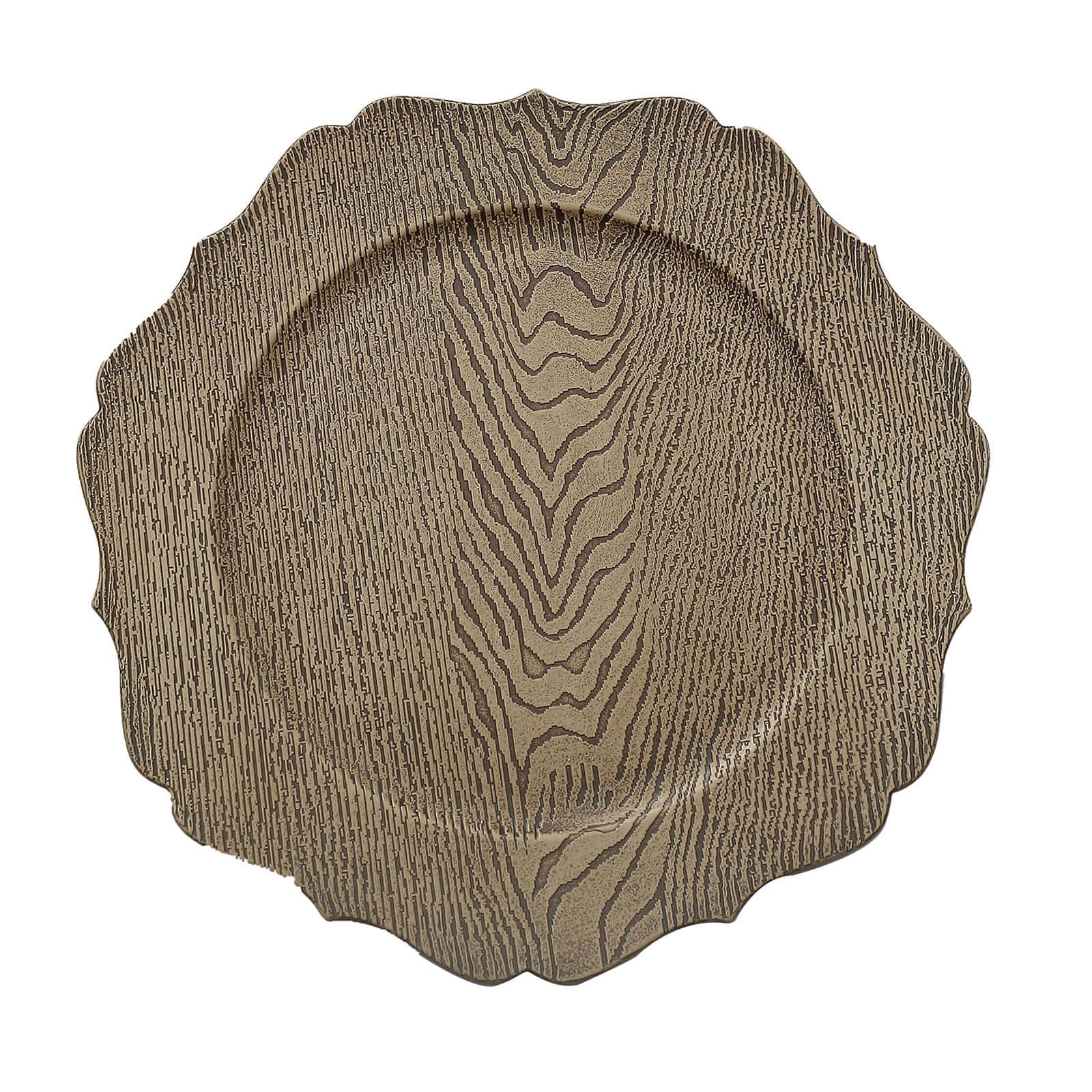 6-Pack Acrylic Charger Plates 13" Round Rustic Natural with Wood Grain Scalloped Rim - Dinner Charger Tableware - Image 6