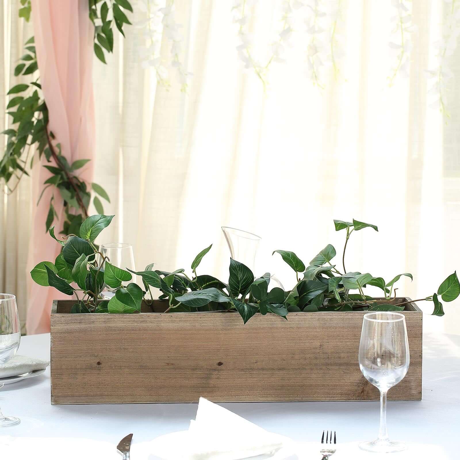 Natural Wood Planter Box Rectangular 24"x6" with Plastic Liner - Stylish Long Accent for Displays - Image 2