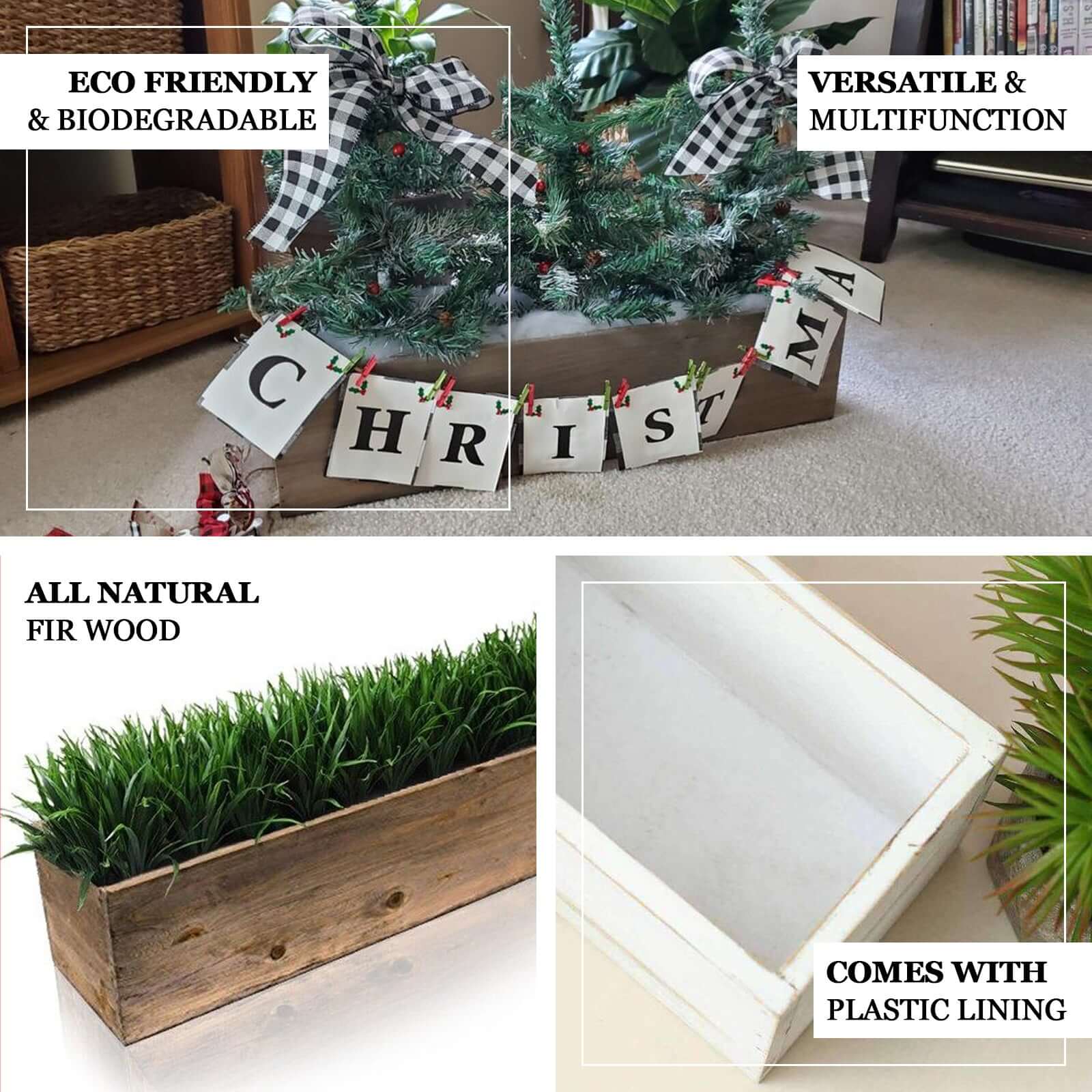 Natural Wood Planter Box Rectangular 24"x6" with Plastic Liner - Stylish Long Accent for Displays - Image 4