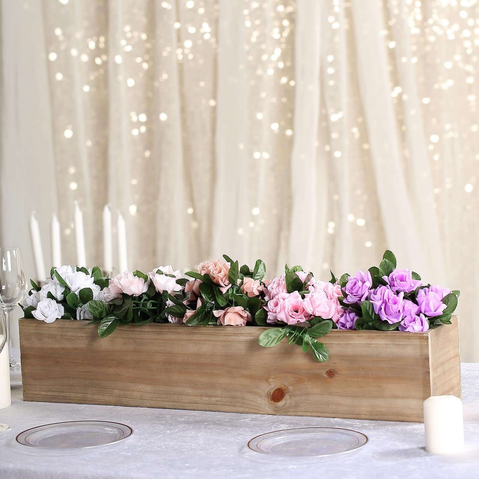 Natural Wood Planter Box Rectangular 30"x6" with Plastic Liner - Stylish Long Accent for Displays - Image 2