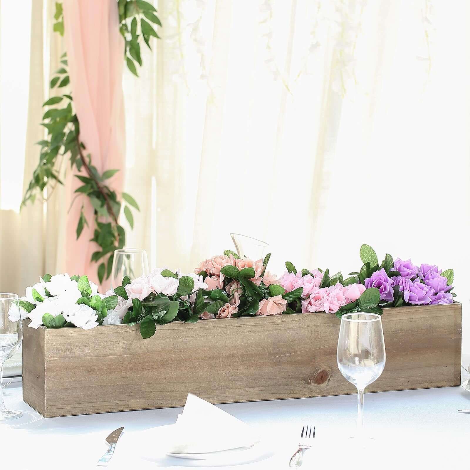 Natural Wood Planter Box Rectangular 30"x6" with Plastic Liner - Stylish Long Accent for Displays - Image 7