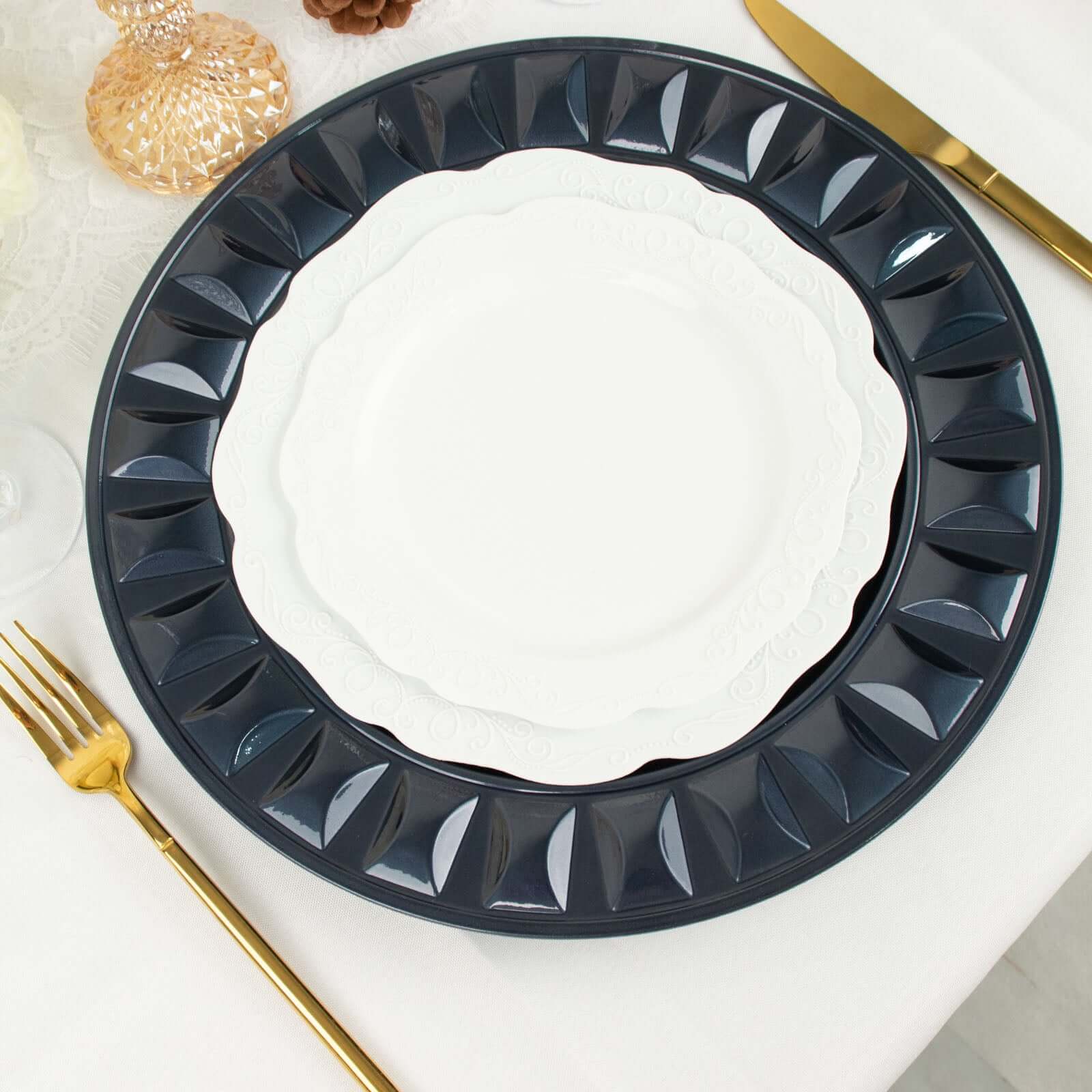 6-Pack Plastic Charger Plates 13" Round Navy Blue Bejeweled Rim - Dinner Charger Tableware - Image 7