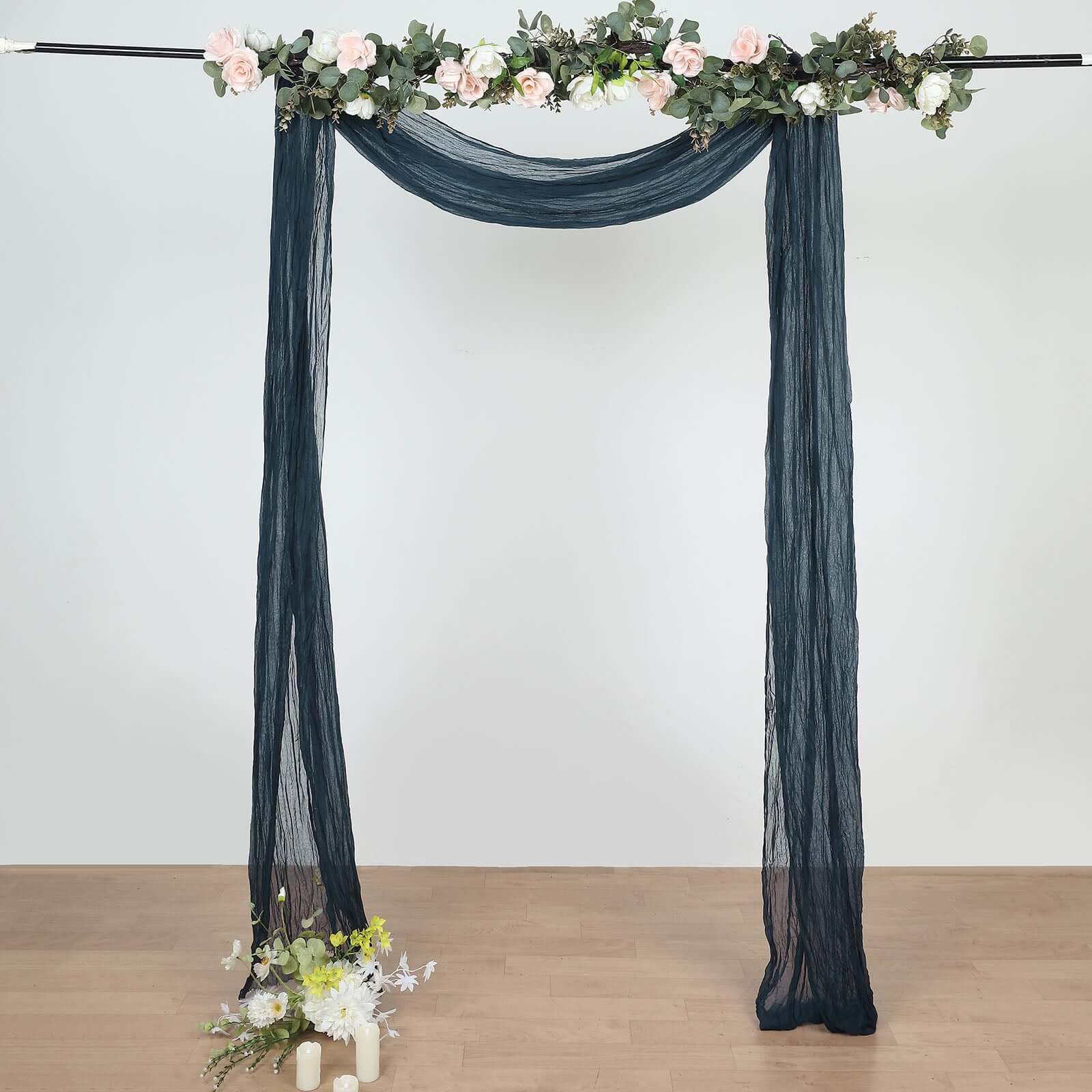 Navy Blue Gauze Cheesecloth Draping Fabric Wedding Arch Decorations, Window Scarf Valance Drapes, Boho Arbor Long Curtain Panel 20ft - Image 7